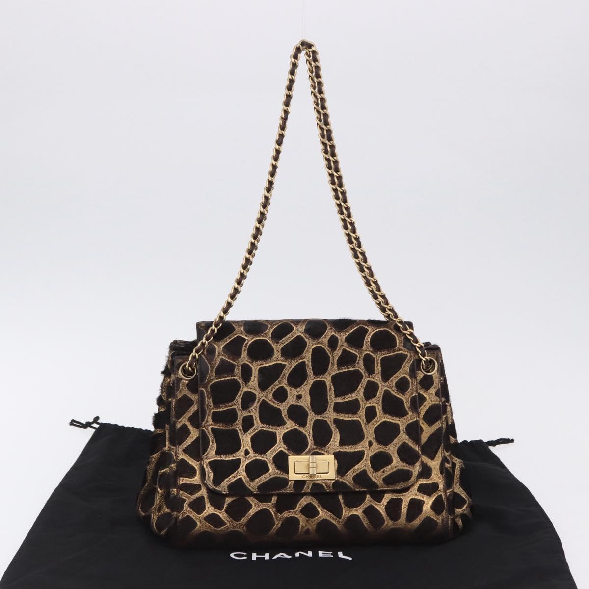 CHANEL 2.55 Chain Shoulder Bag Harako leather Brown Gold CC Auth 202903SAV