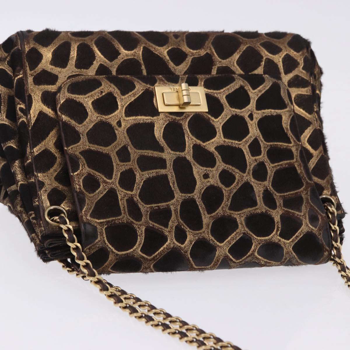 CHANEL 2.55 Chain Shoulder Bag Harako leather Brown Gold CC Auth 202903SAV