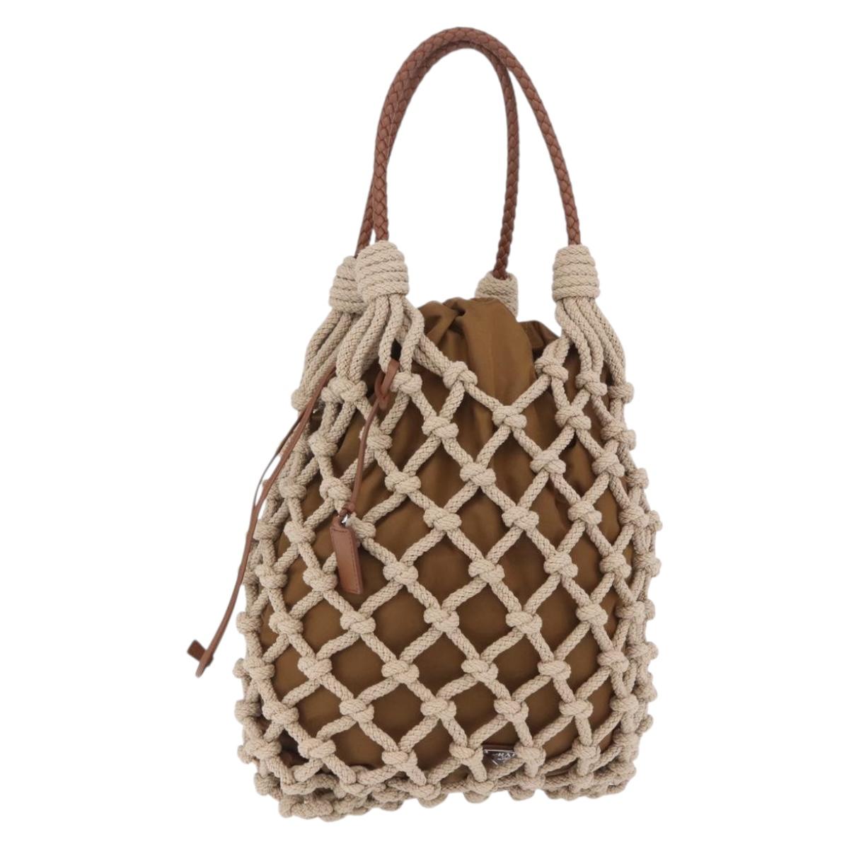 PRADA Tote Bag Knitted Fabrics Beige Silver Auth 202904SAM
