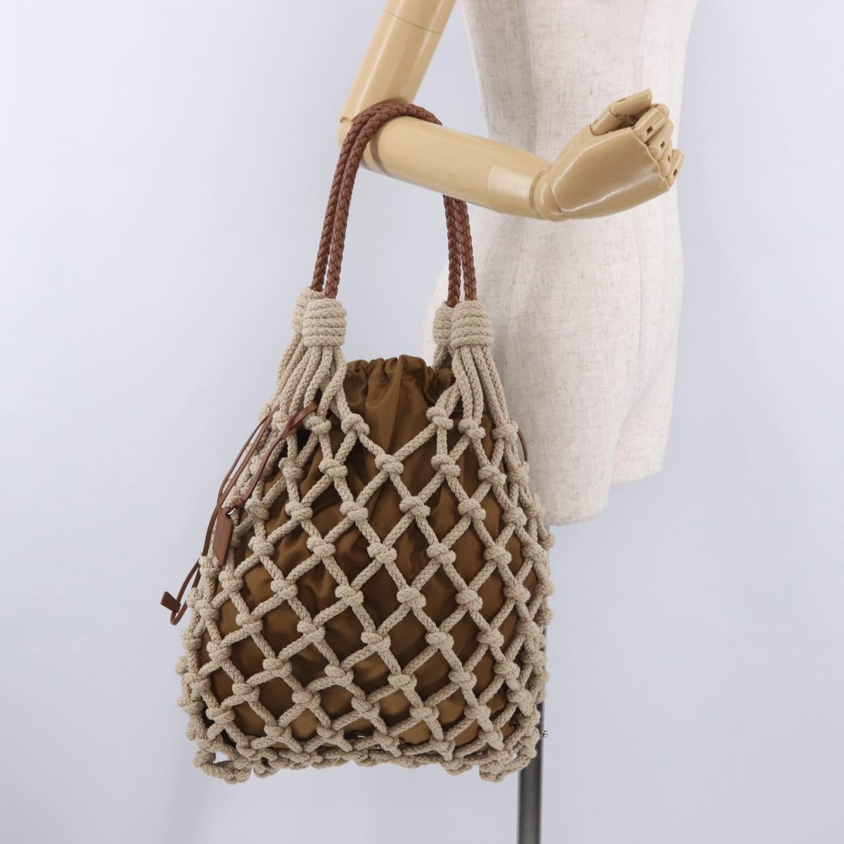 PRADA Tote Bag Knitted Fabrics Beige Silver Auth 202904SAM