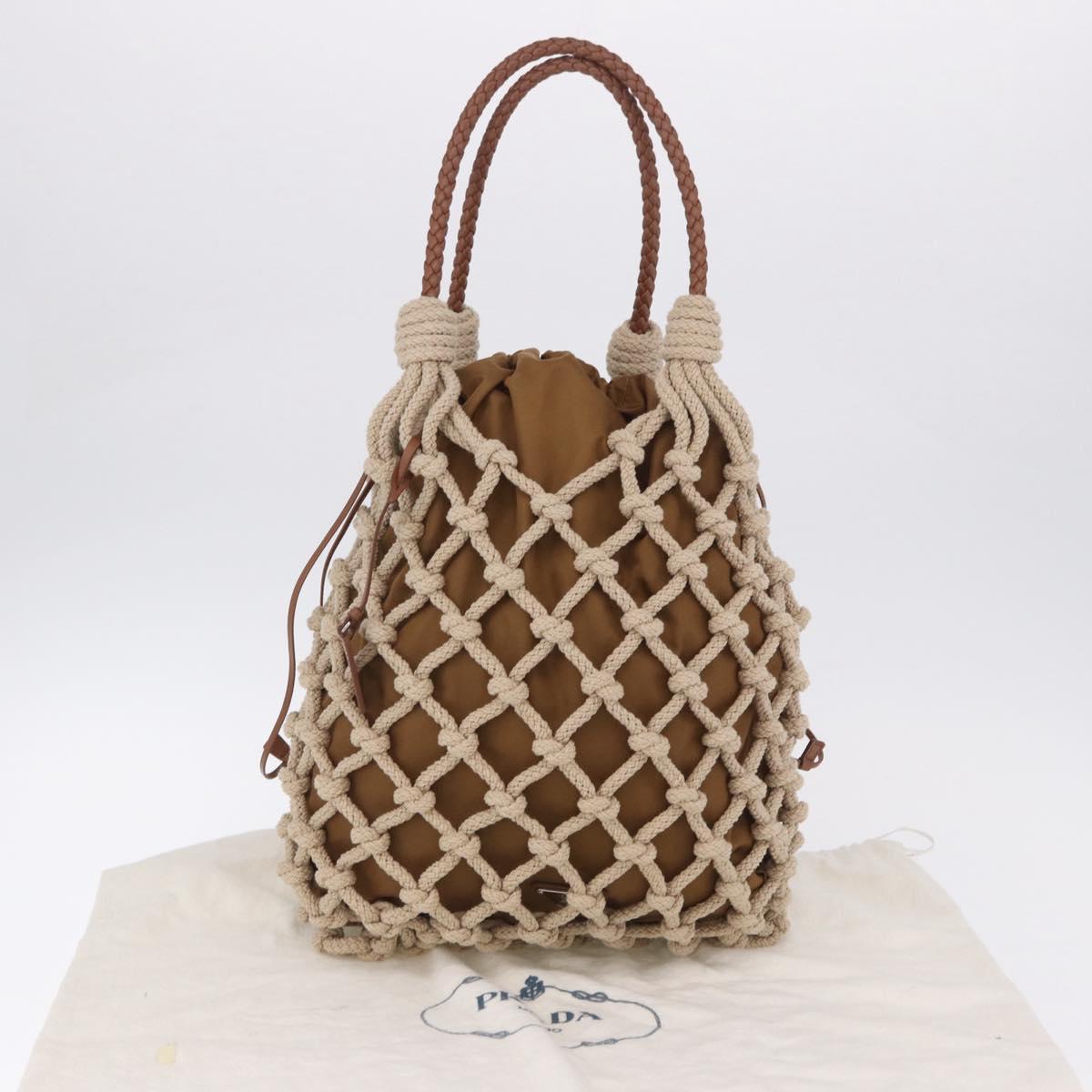 PRADA Tote Bag Knitted Fabrics Beige Silver Auth 202904SAM