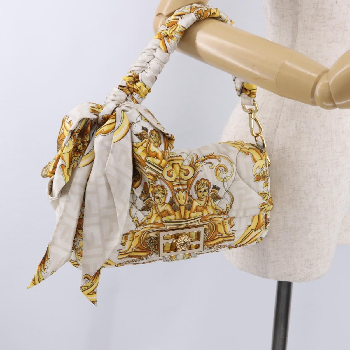 FENDI Zucca Canvas Mamma Baguette Bag Nylon FENDACE Beige Gold Auth 202905SAM