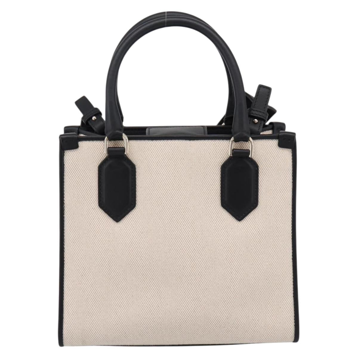 BVLGARI Hand Bag Canvas 2way Beige Gold Auth 202907M