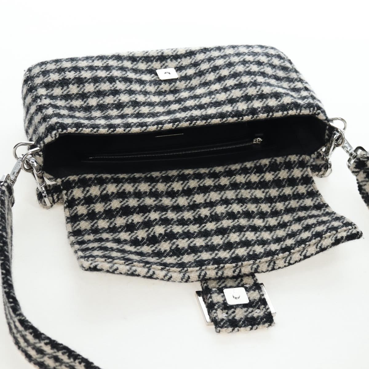 FENDI Newbucket Mamma Baguette Shoulder Bag Wool 2way Black Silver Auth 202909SAV