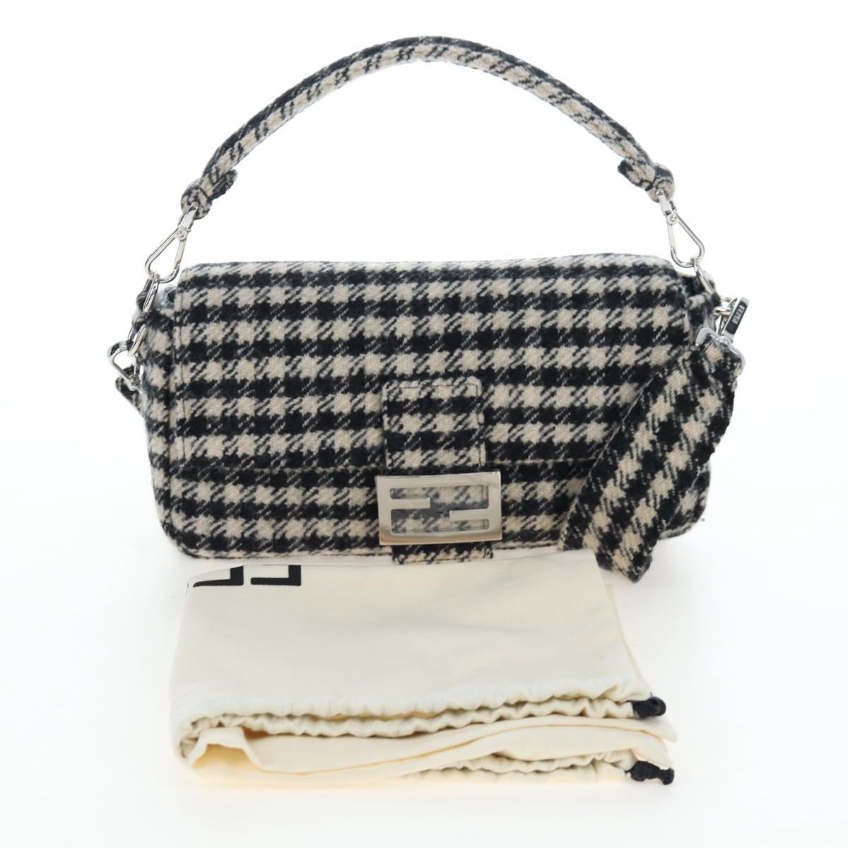 FENDI Newbucket Mamma Baguette Shoulder Bag Wool 2way Black Silver Auth 202909SAV