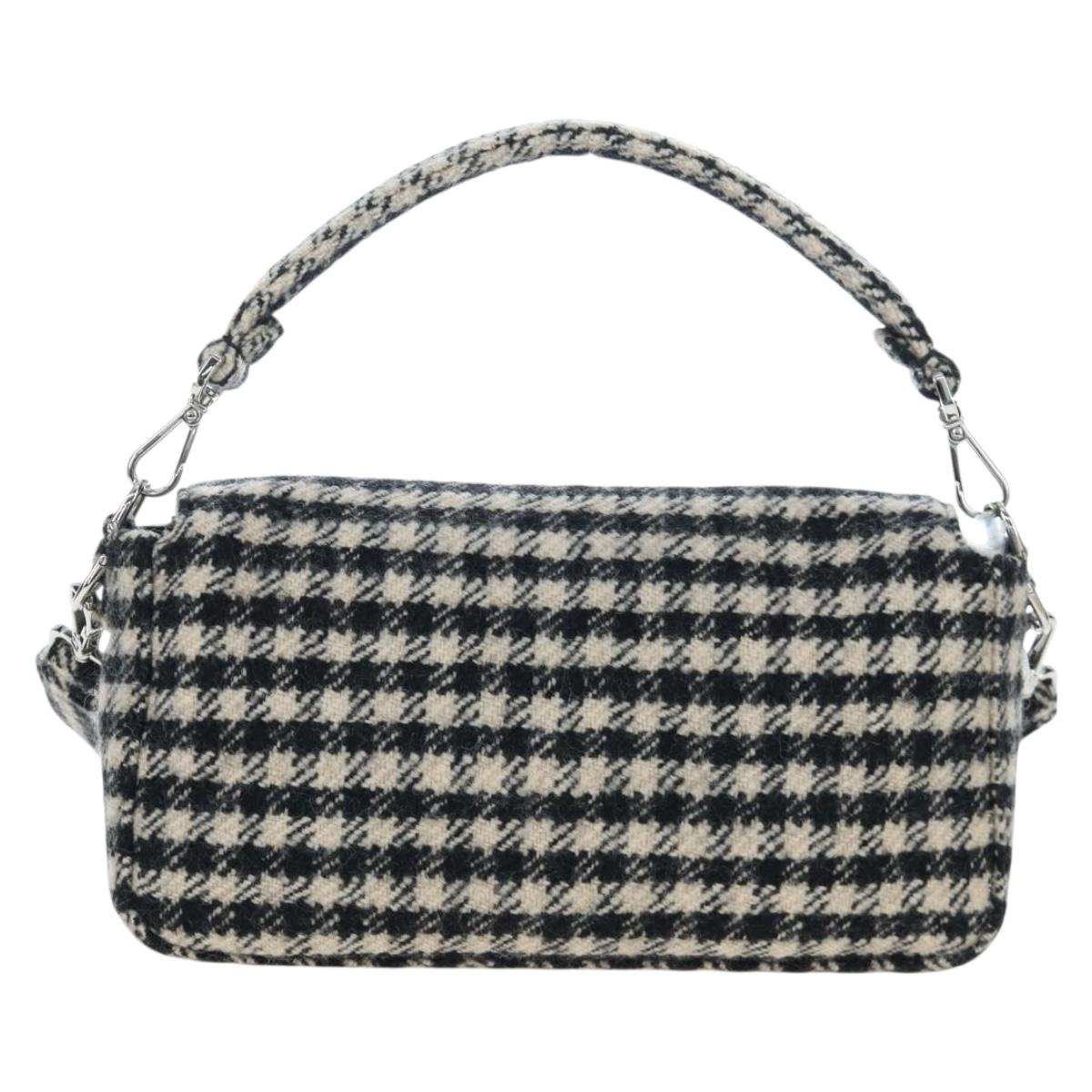 FENDI Newbucket Mamma Baguette Shoulder Bag Wool 2way Black Silver Auth 202909SAV