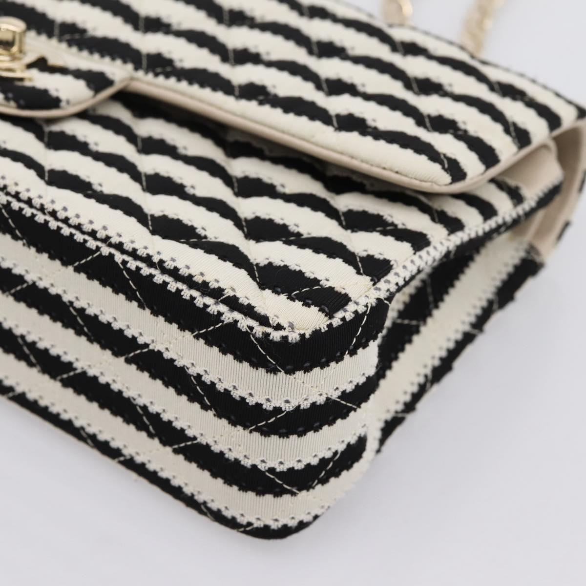 CHANEL Chain Matelasse 25 Bag Cotton Jersey Black White gold CC Auth 202910SM