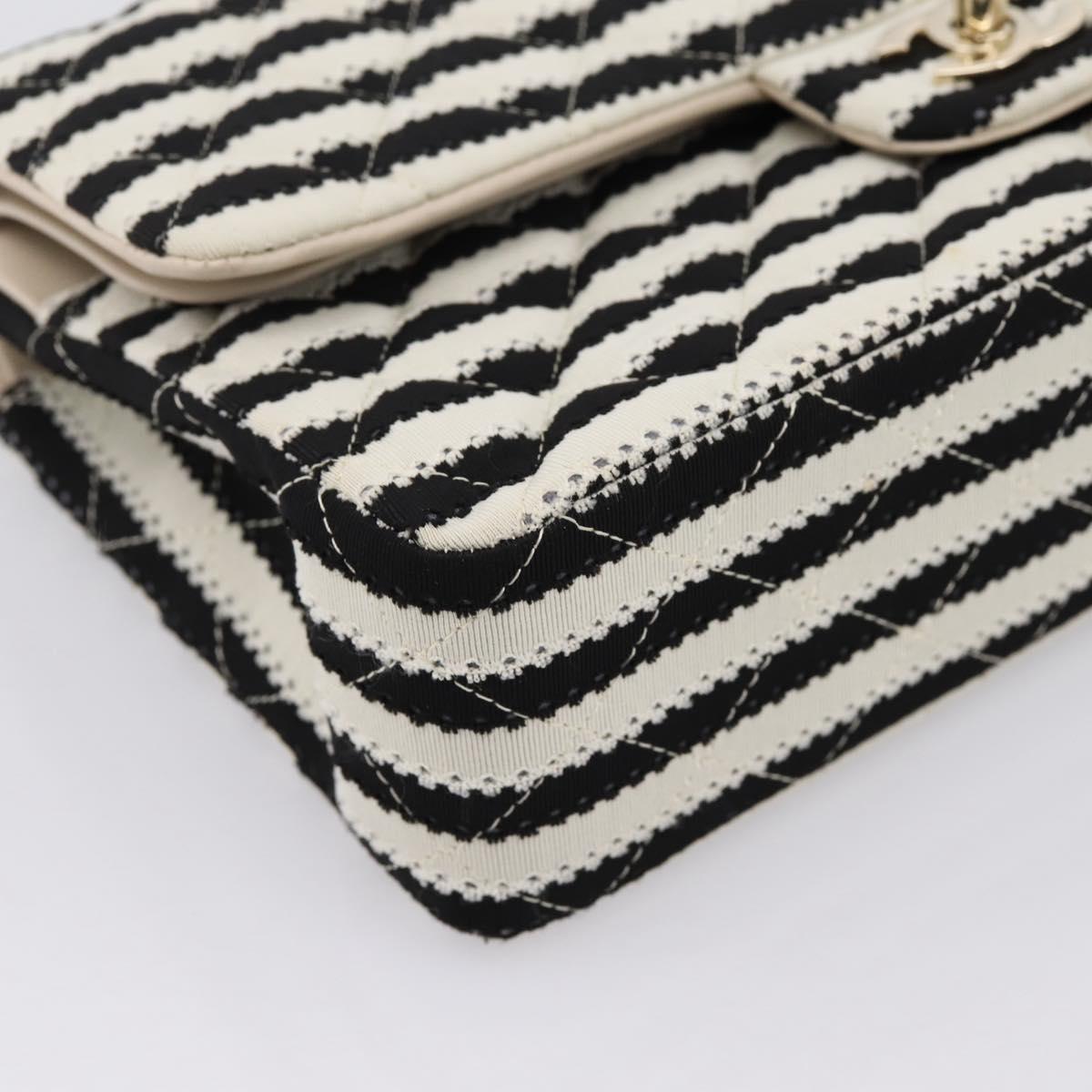 CHANEL Chain Matelasse 25 Bag Cotton Jersey Black White gold CC Auth 202910SM