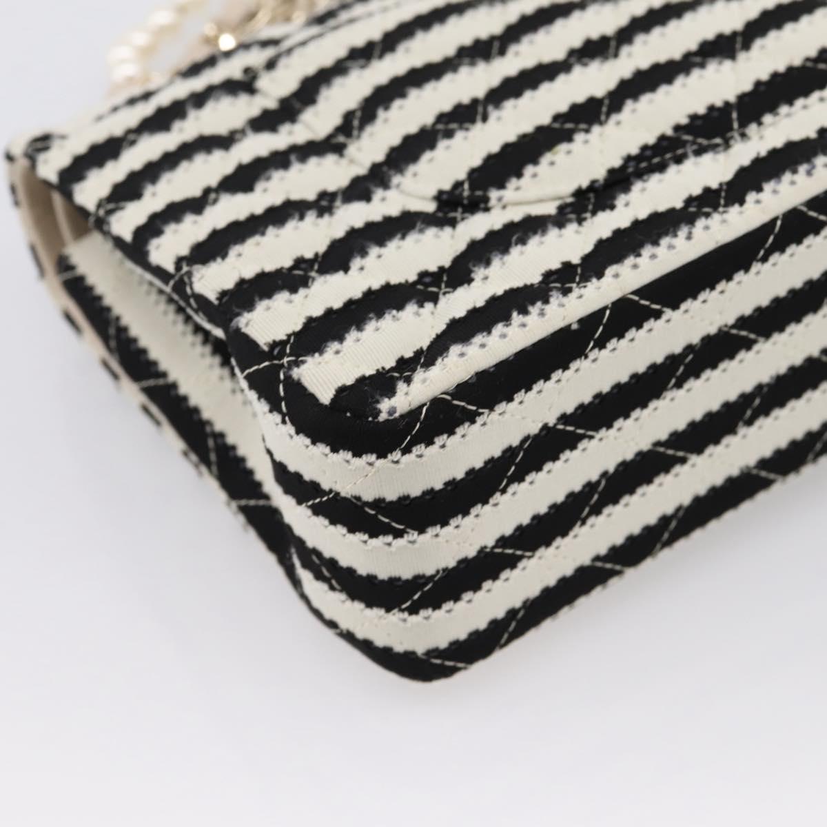 CHANEL Chain Matelasse 25 Bag Cotton Jersey Black White gold CC Auth 202910SM