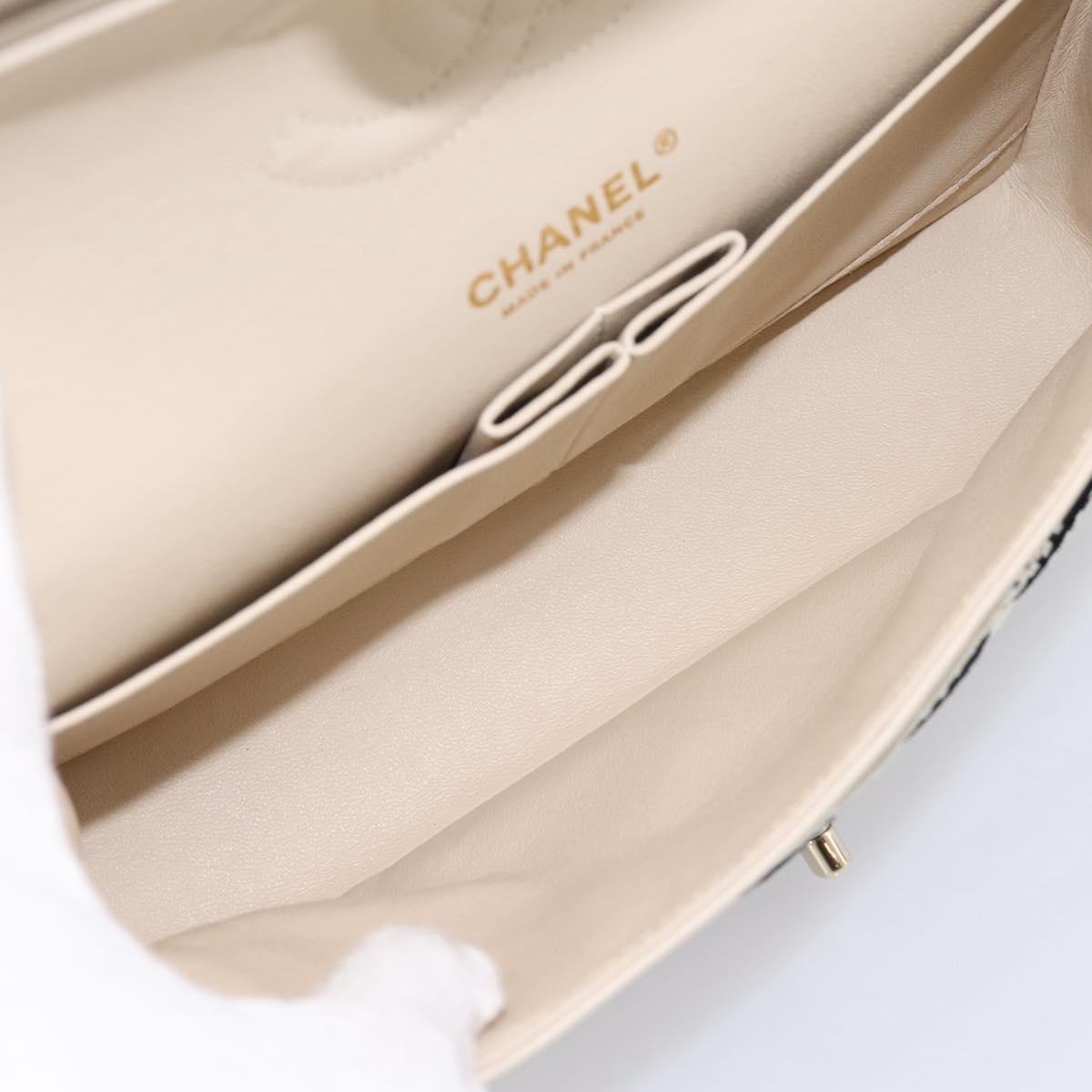 CHANEL Chain Matelasse 25 Bag Cotton Jersey Black White gold CC Auth 202910SM