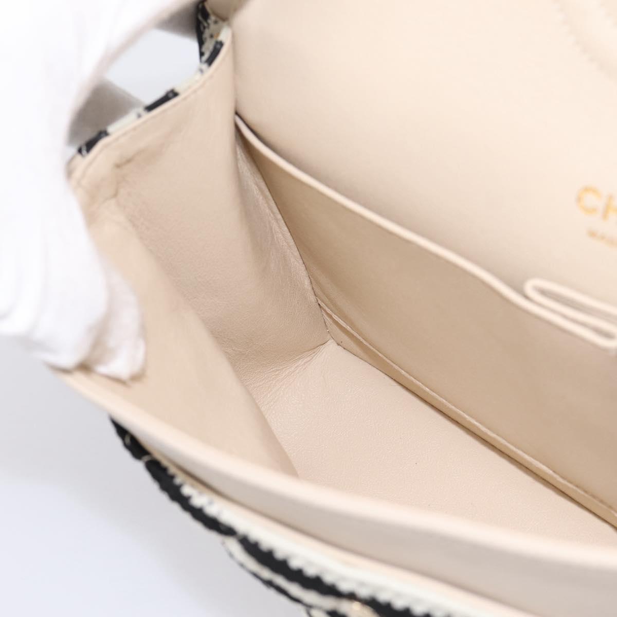 CHANEL Chain Matelasse 25 Bag Cotton Jersey Black White gold CC Auth 202910SM