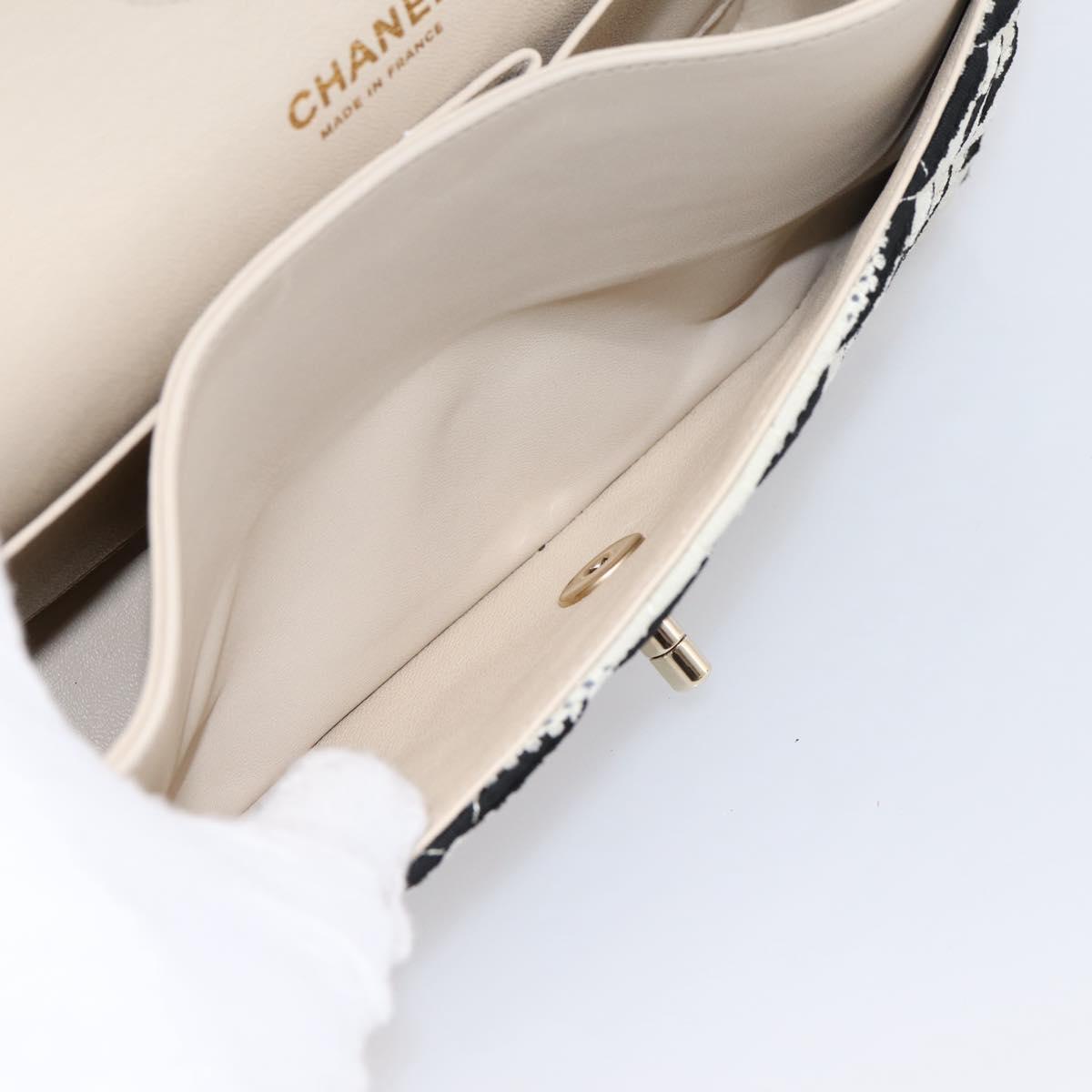 CHANEL Chain Matelasse 25 Bag Cotton Jersey Black White gold CC Auth 202910SM