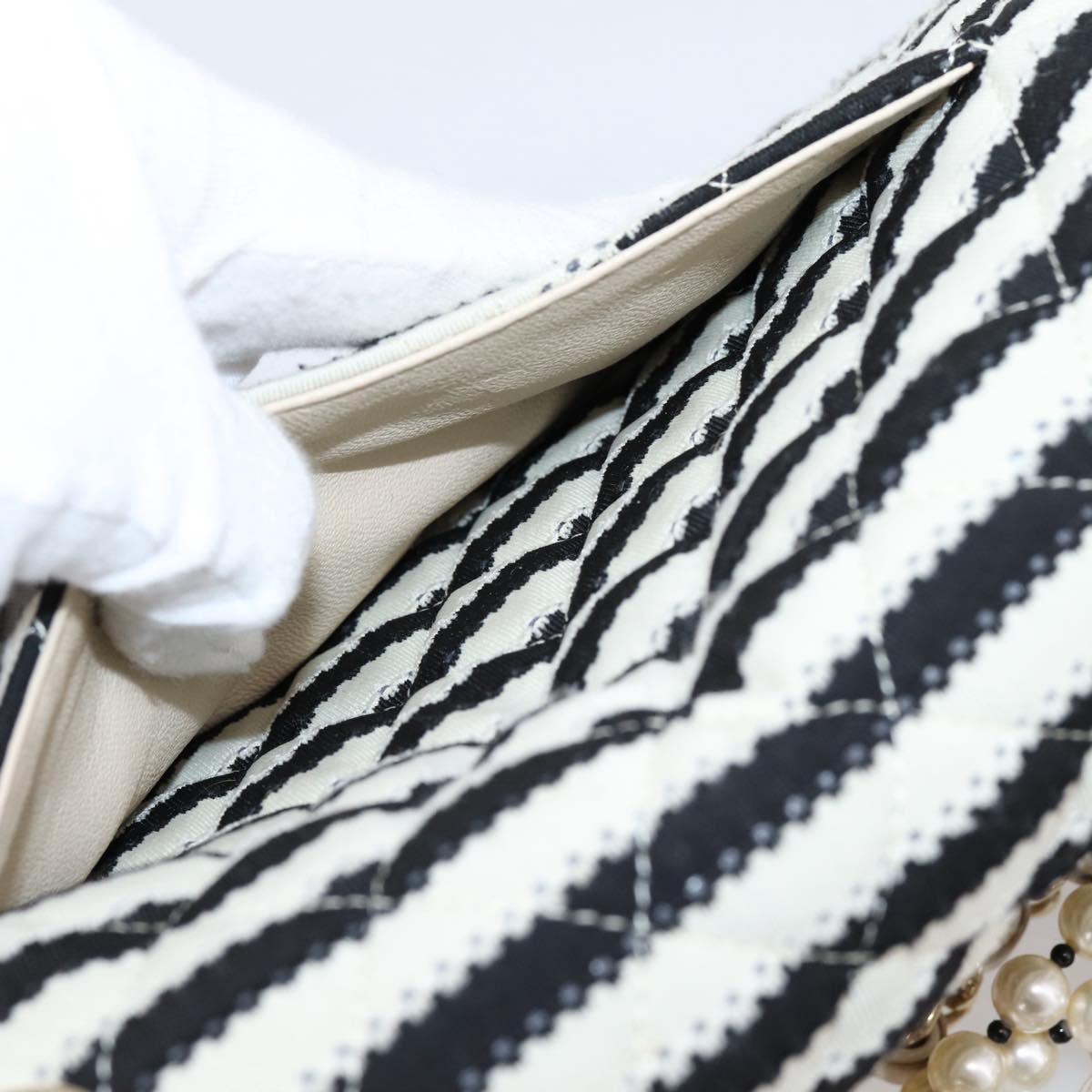 CHANEL Chain Matelasse 25 Bag Cotton Jersey Black White gold CC Auth 202910SM