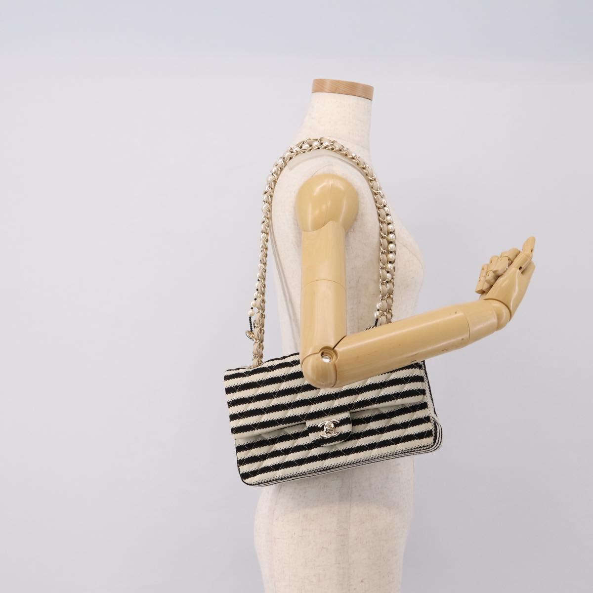 CHANEL Chain Matelasse 25 Bag Cotton Jersey Black White gold CC Auth 202910SM