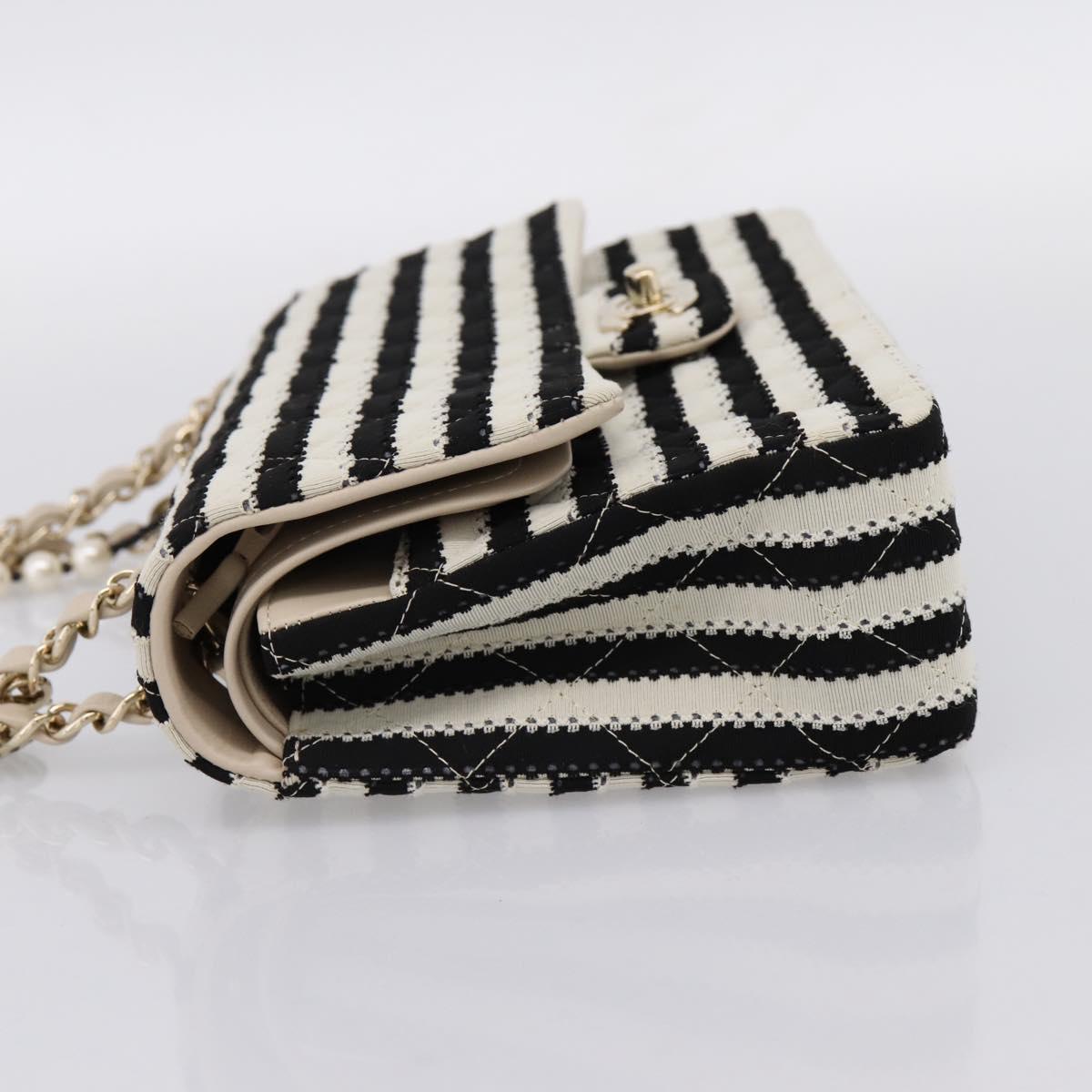 CHANEL Chain Matelasse 25 Bag Cotton Jersey Black White gold CC Auth 202910SM