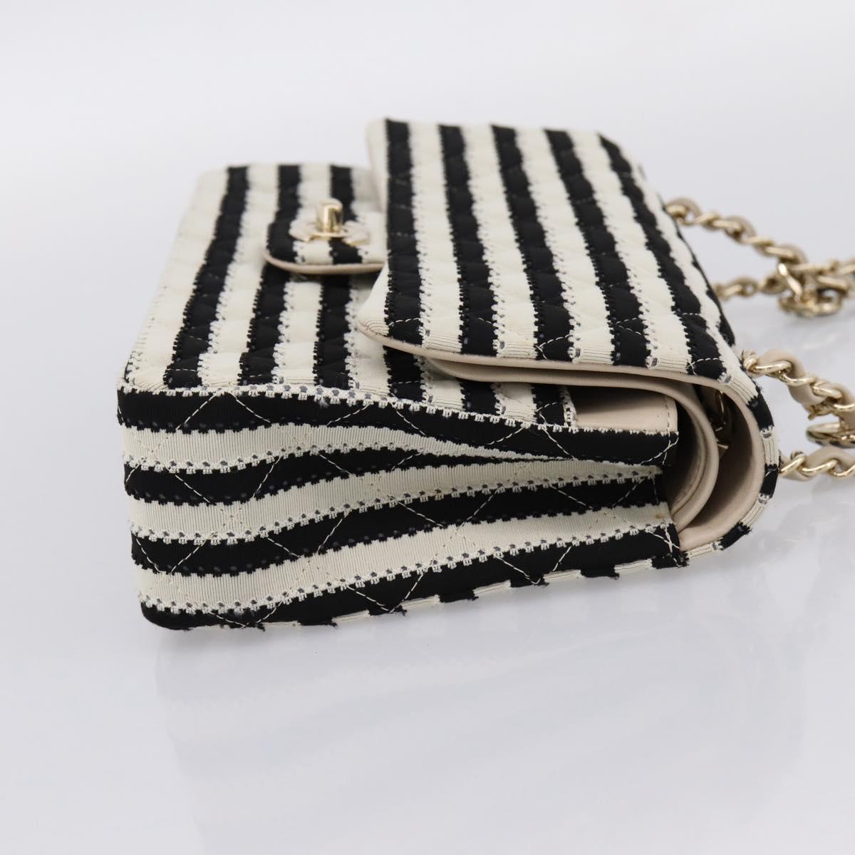 CHANEL Chain Matelasse 25 Bag Cotton Jersey Black White gold CC Auth 202910SM