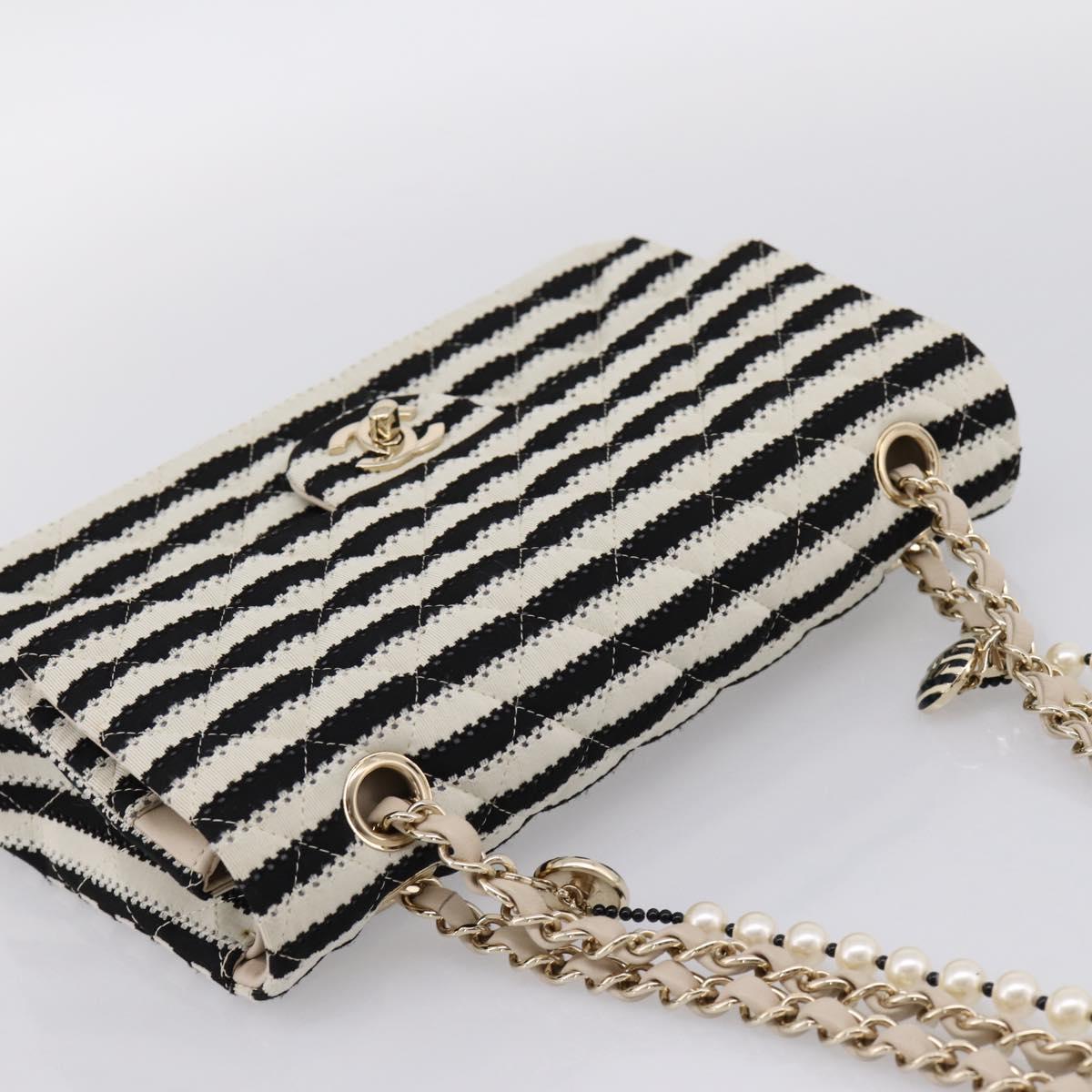 CHANEL Chain Matelasse 25 Bag Cotton Jersey Black White gold CC Auth 202910SM