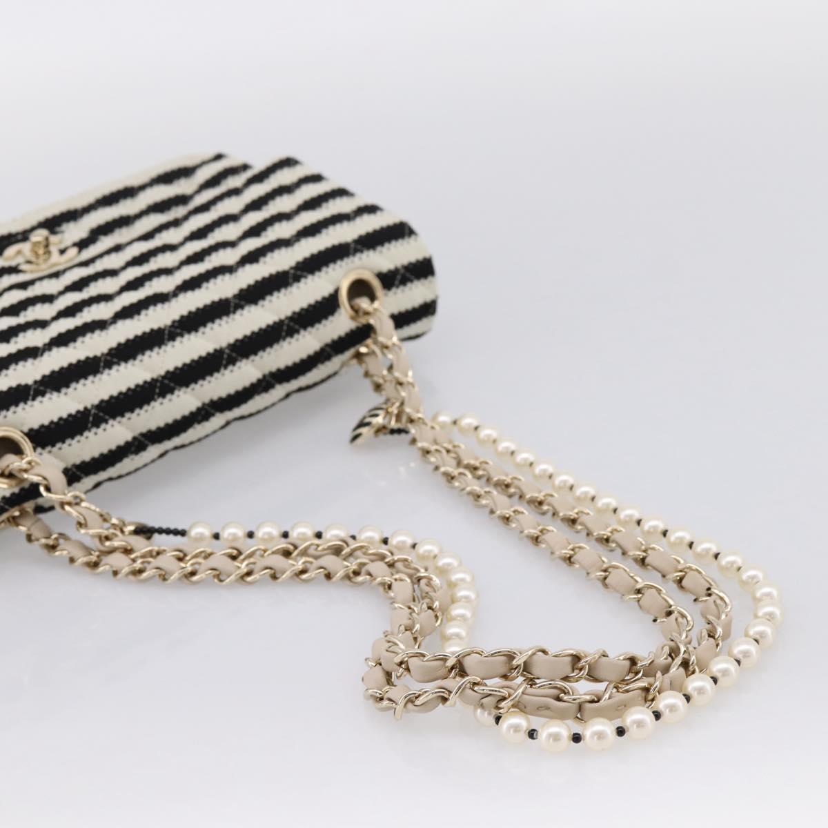 CHANEL Chain Matelasse 25 Bag Cotton Jersey Black White gold CC Auth 202910SM