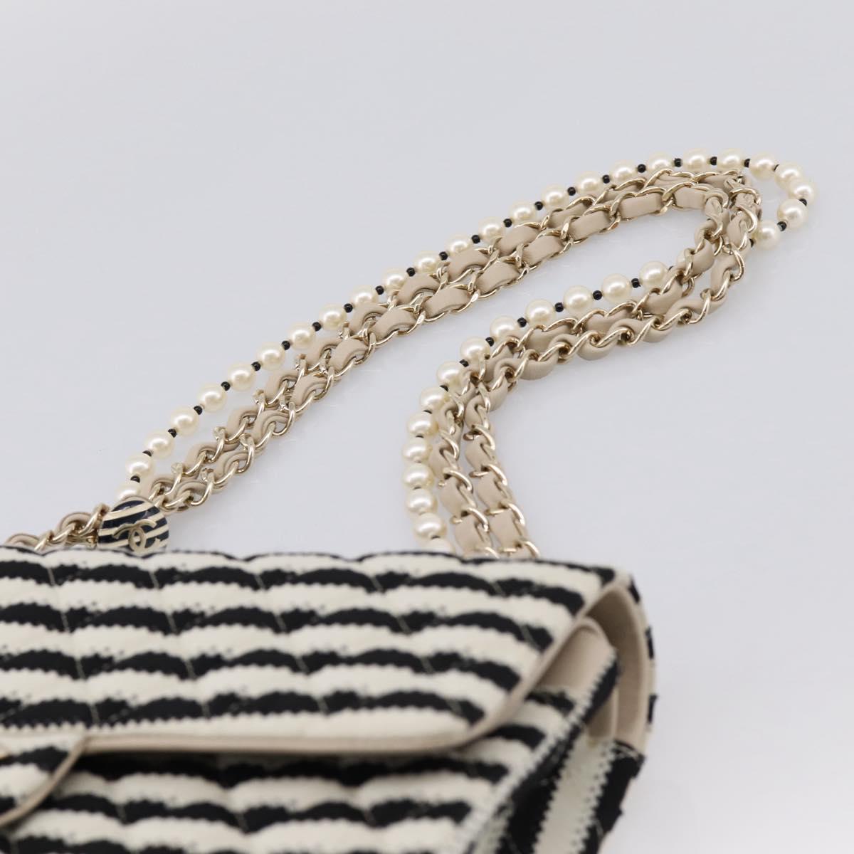 CHANEL Chain Matelasse 25 Bag Cotton Jersey Black White gold CC Auth 202910SM
