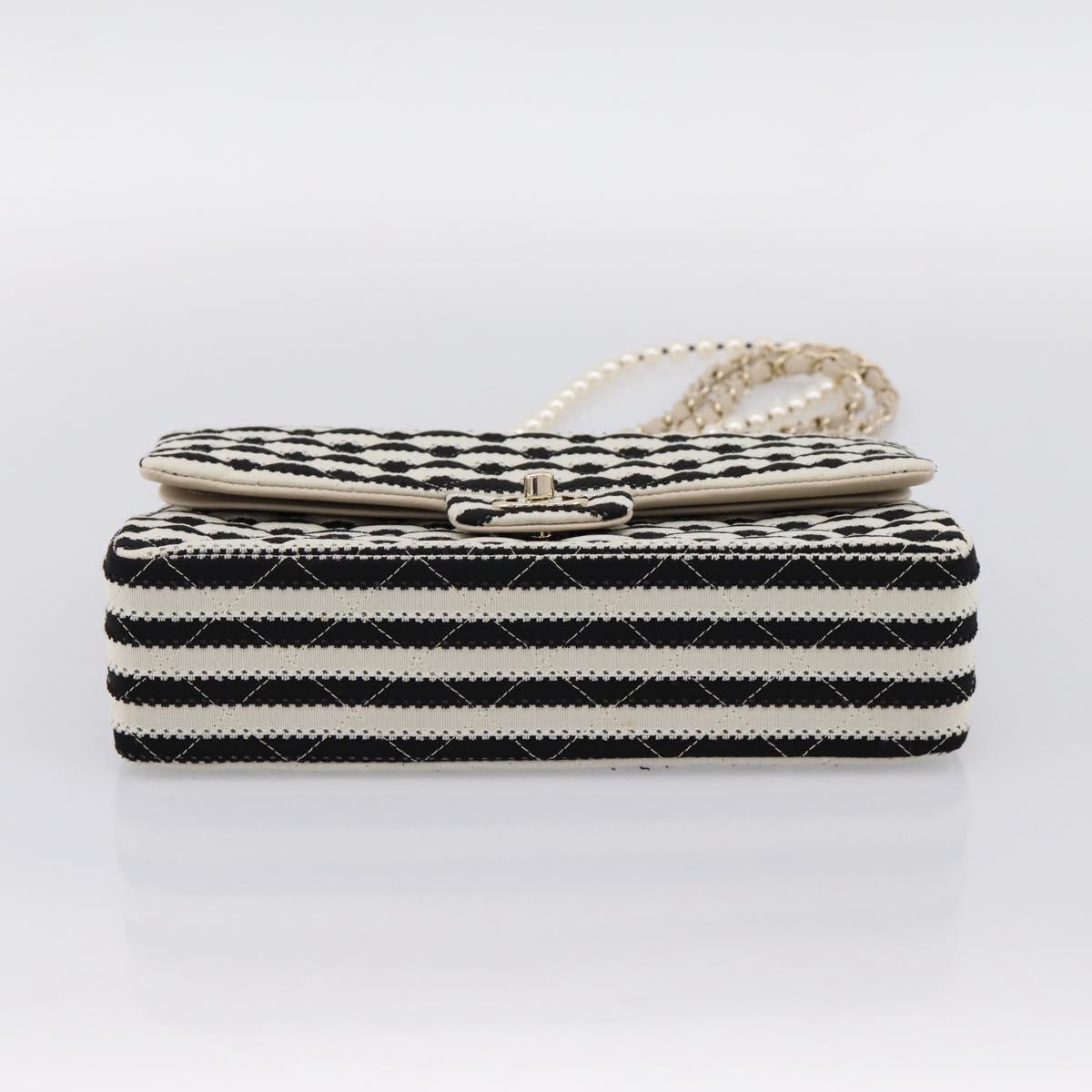 CHANEL Chain Matelasse 25 Bag Cotton Jersey Black White gold CC Auth 202910SM