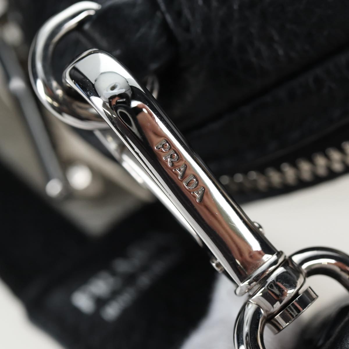 PRADA Shoulder Bag Vittero Dino Leather Black Silver Auth 202911V