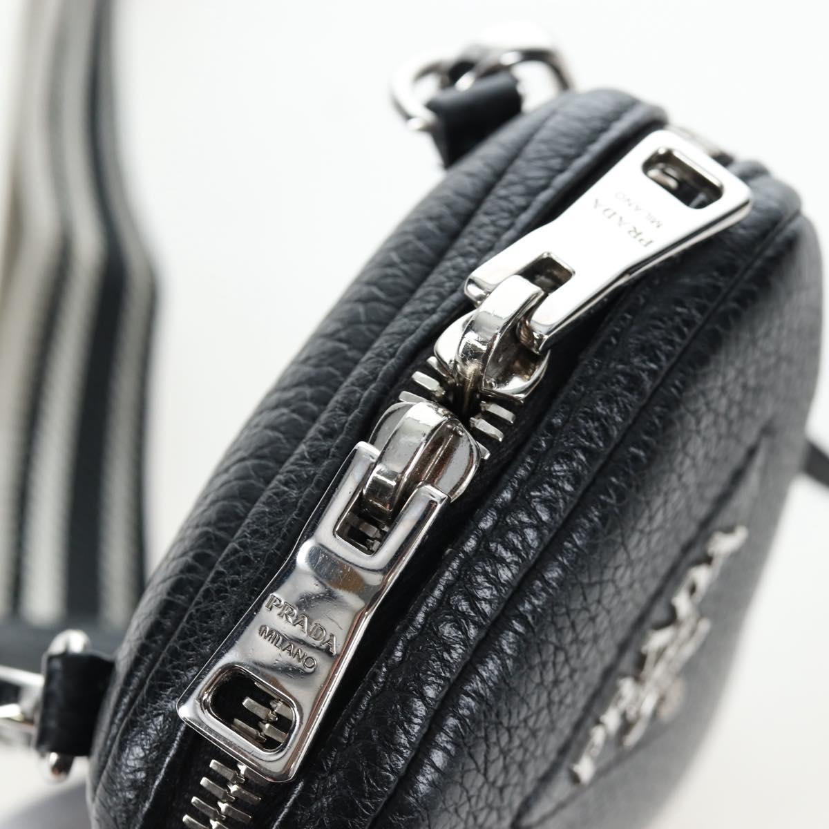 PRADA Shoulder Bag Vittero Dino Leather Black Silver Auth 202911V
