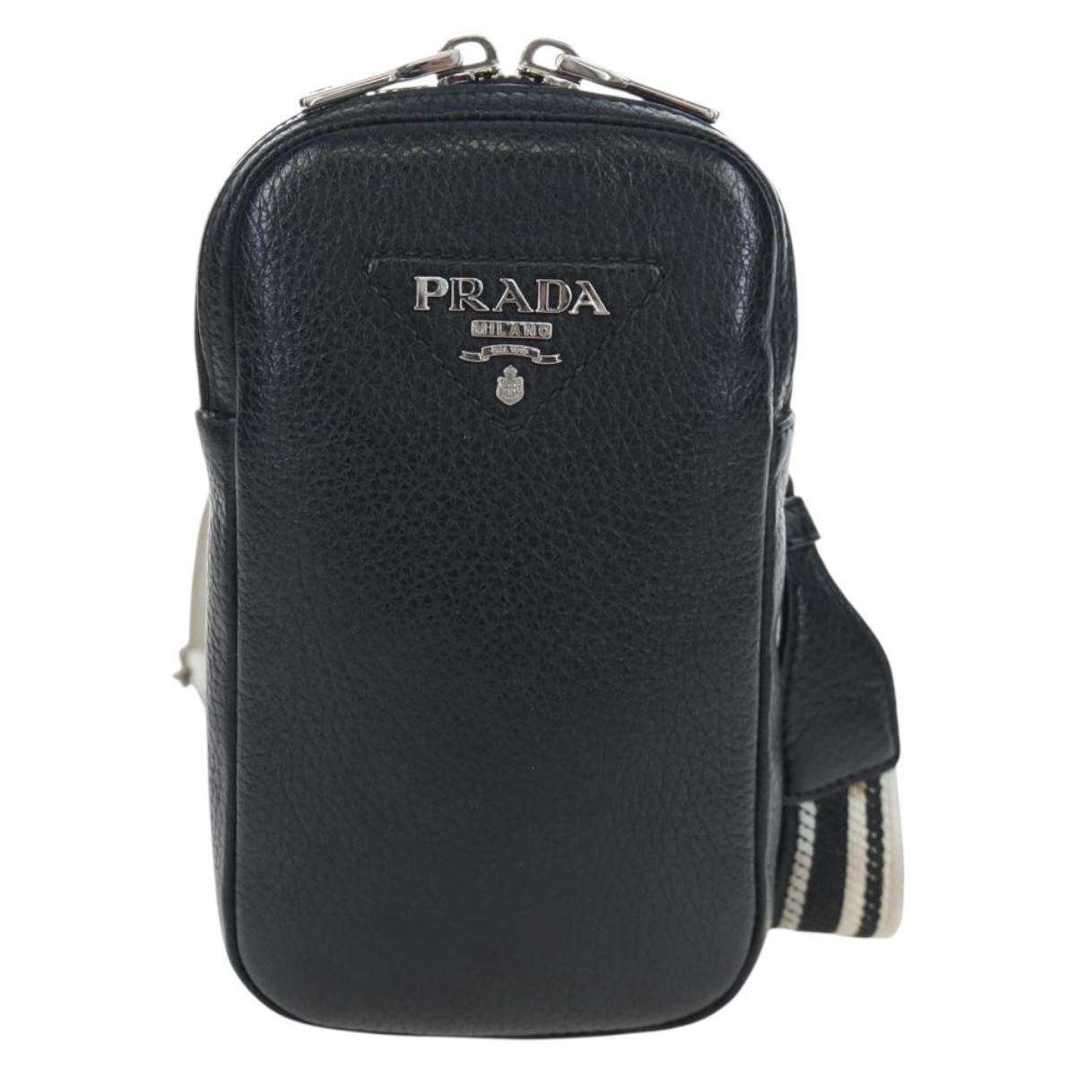 PRADA Shoulder Bag Vittero Dino Leather Black Silver Auth 202911V