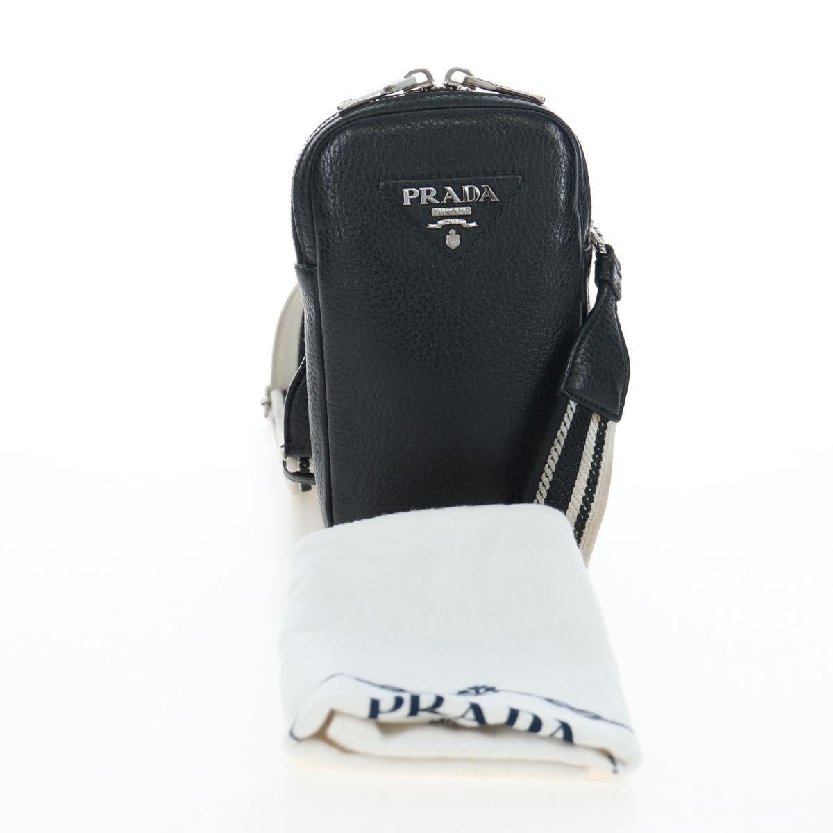 PRADA Shoulder Bag Vittero Dino Leather Black Silver Auth 202911V
