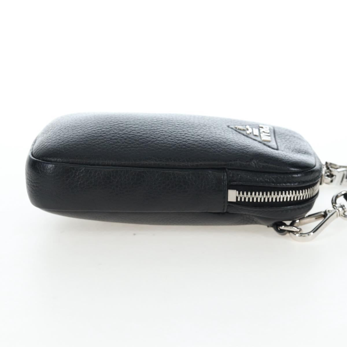PRADA Shoulder Bag Vittero Dino Leather Black Silver Auth 202911V