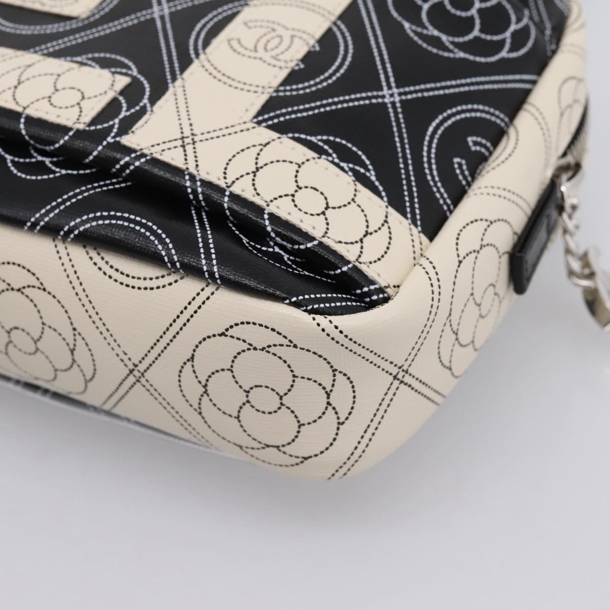CHANEL Camelia Shoulder Bag PVC Canvas Black Silver CC Auth 202912SAM