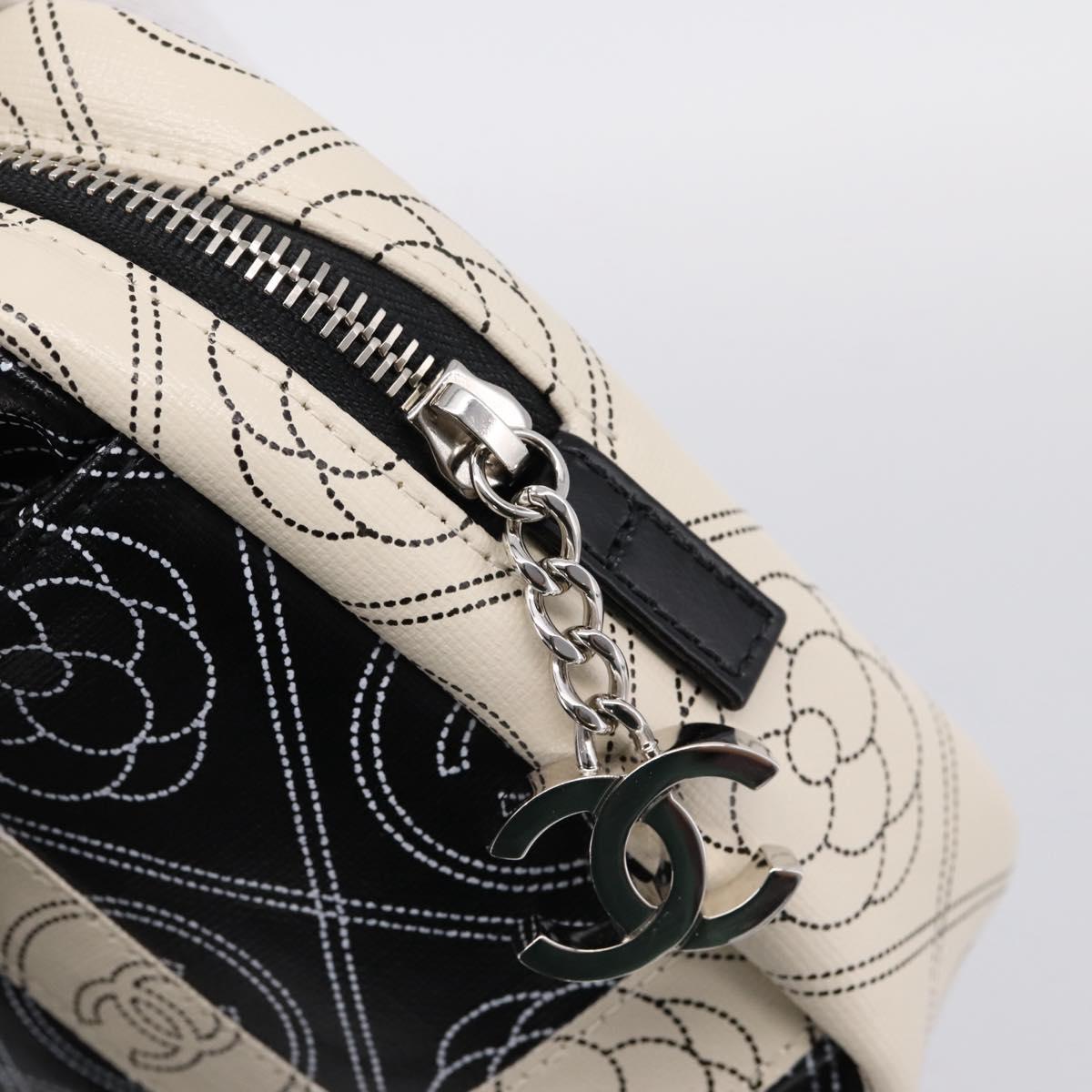 CHANEL Camelia Shoulder Bag PVC Canvas Black Silver CC Auth 202912SAM