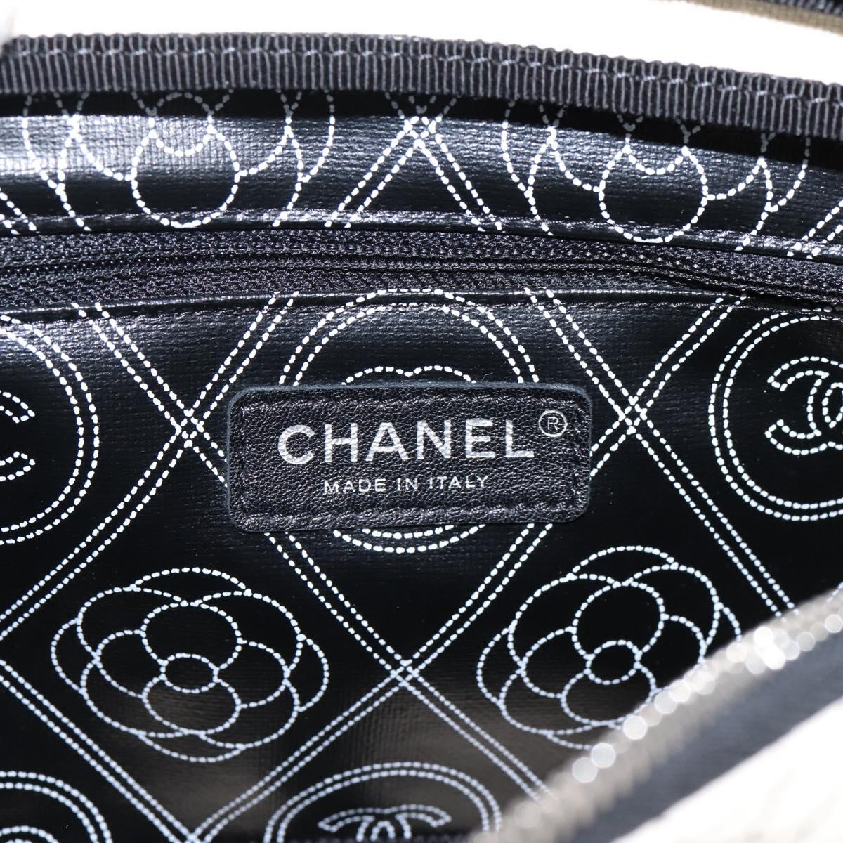 CHANEL Camelia Shoulder Bag PVC Canvas Black Silver CC Auth 202912SAM