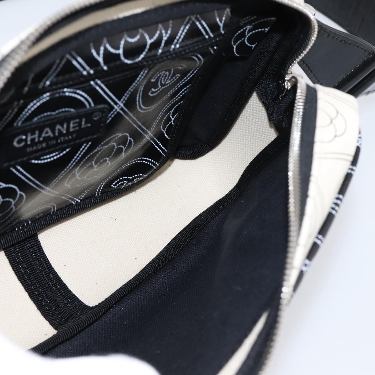 CHANEL Camelia Shoulder Bag PVC Canvas Black Silver CC Auth 202912SAM