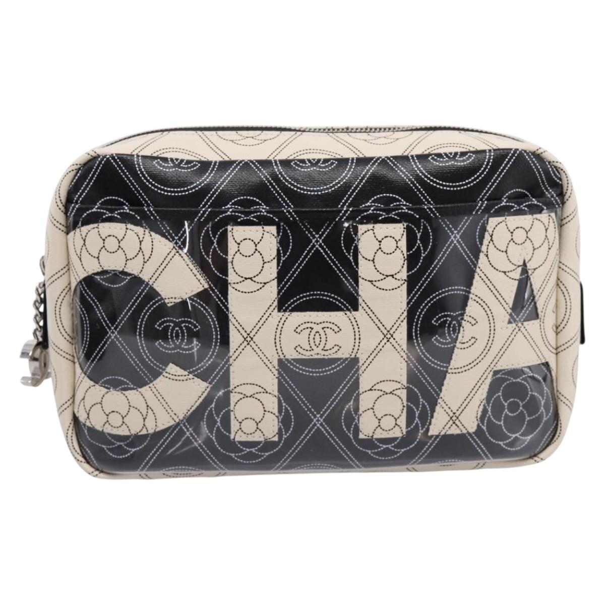 CHANEL Camelia Shoulder Bag PVC Canvas Black Silver CC Auth 202912SAM