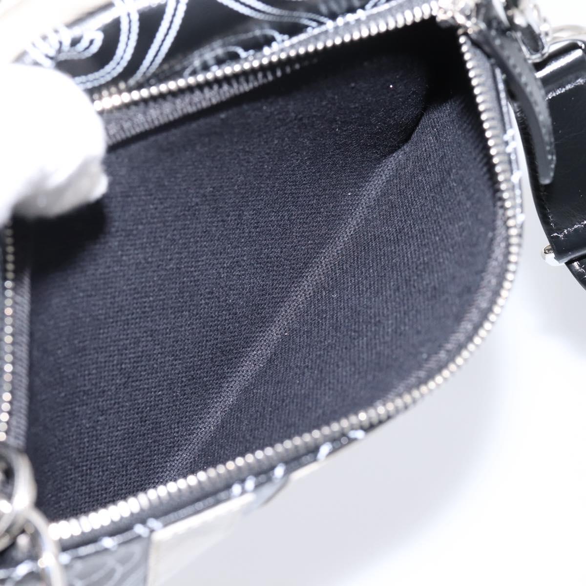 CHANEL Camelia Shoulder Bag PVC Canvas Black Silver CC Auth 202912SAM
