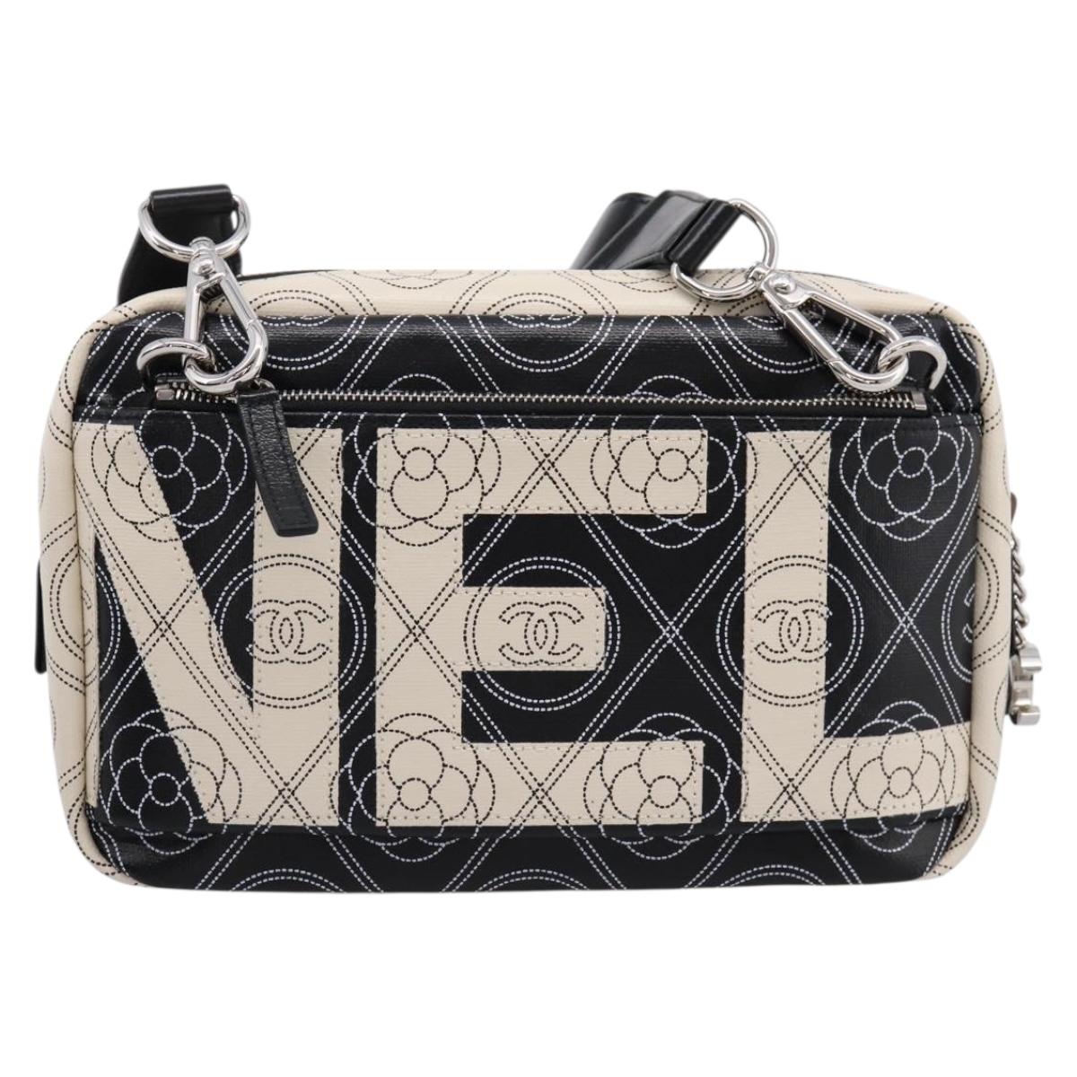 CHANEL Camelia Shoulder Bag PVC Canvas Black Silver CC Auth 202912SAM