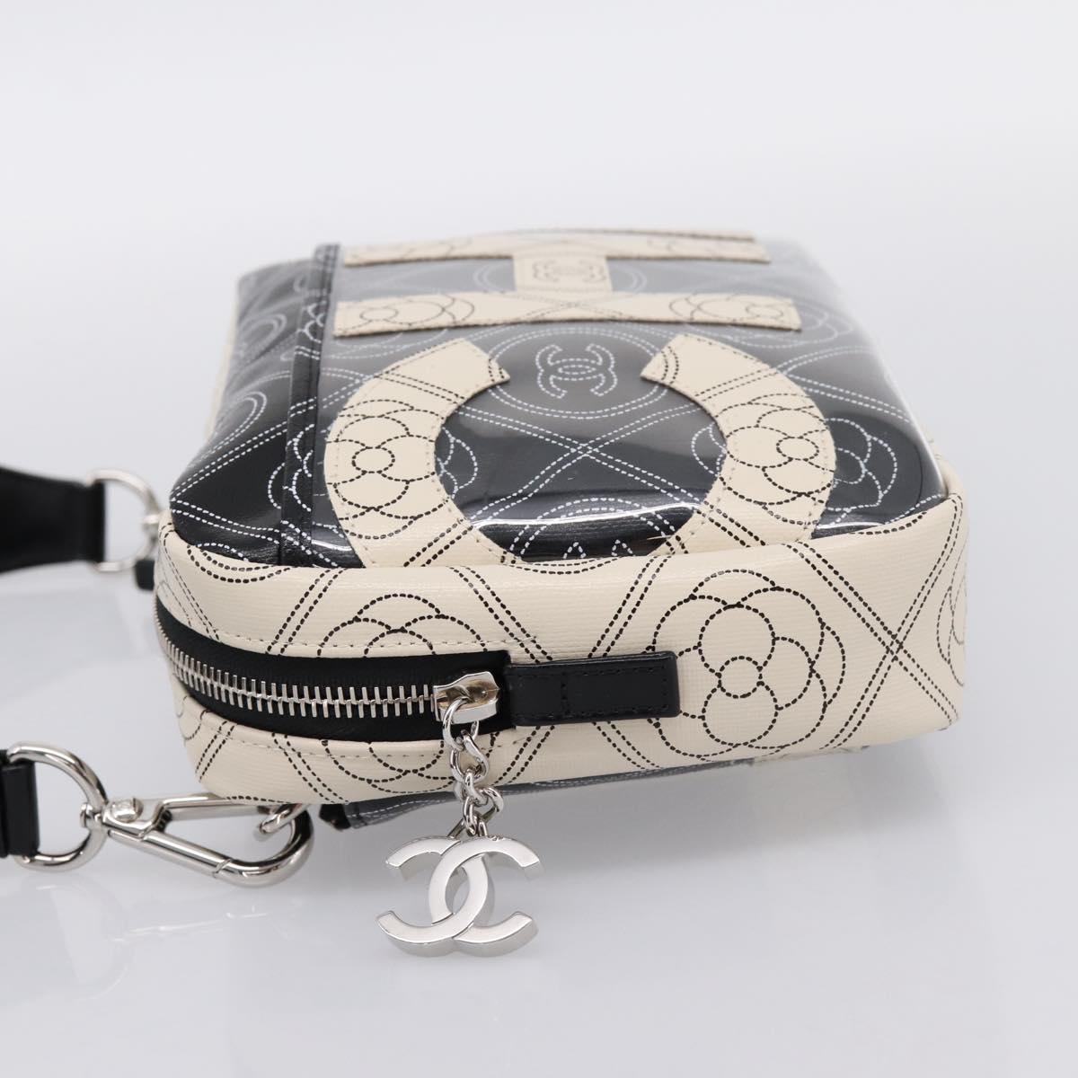 CHANEL Camelia Shoulder Bag PVC Canvas Black Silver CC Auth 202912SAM
