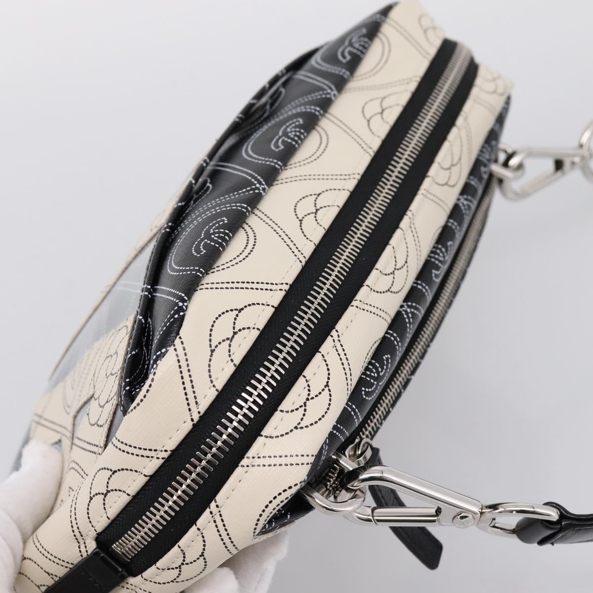 CHANEL Camelia Shoulder Bag PVC Canvas Black Silver CC Auth 202912SAM