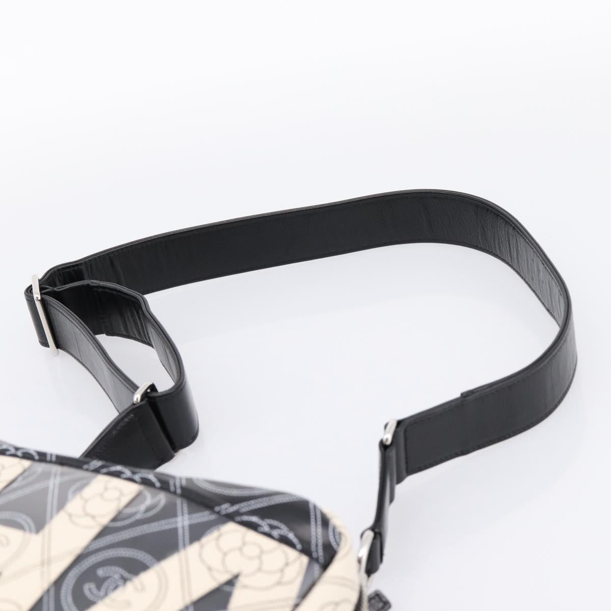 CHANEL Camelia Shoulder Bag PVC Canvas Black Silver CC Auth 202912SAM