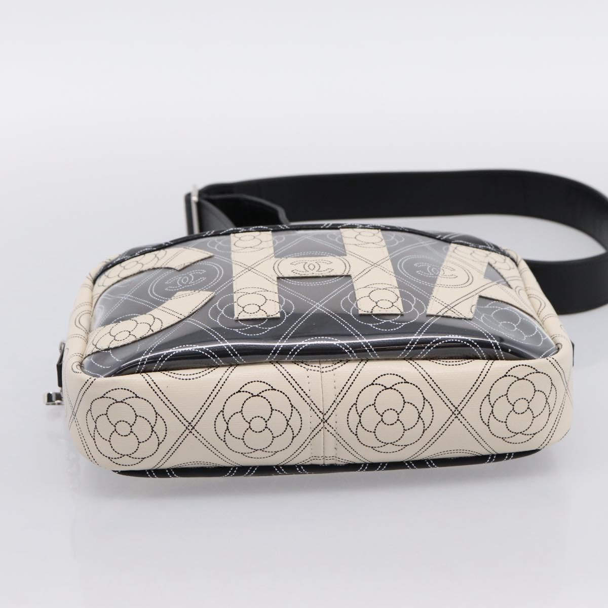 CHANEL Camelia Shoulder Bag PVC Canvas Black Silver CC Auth 202912SAM
