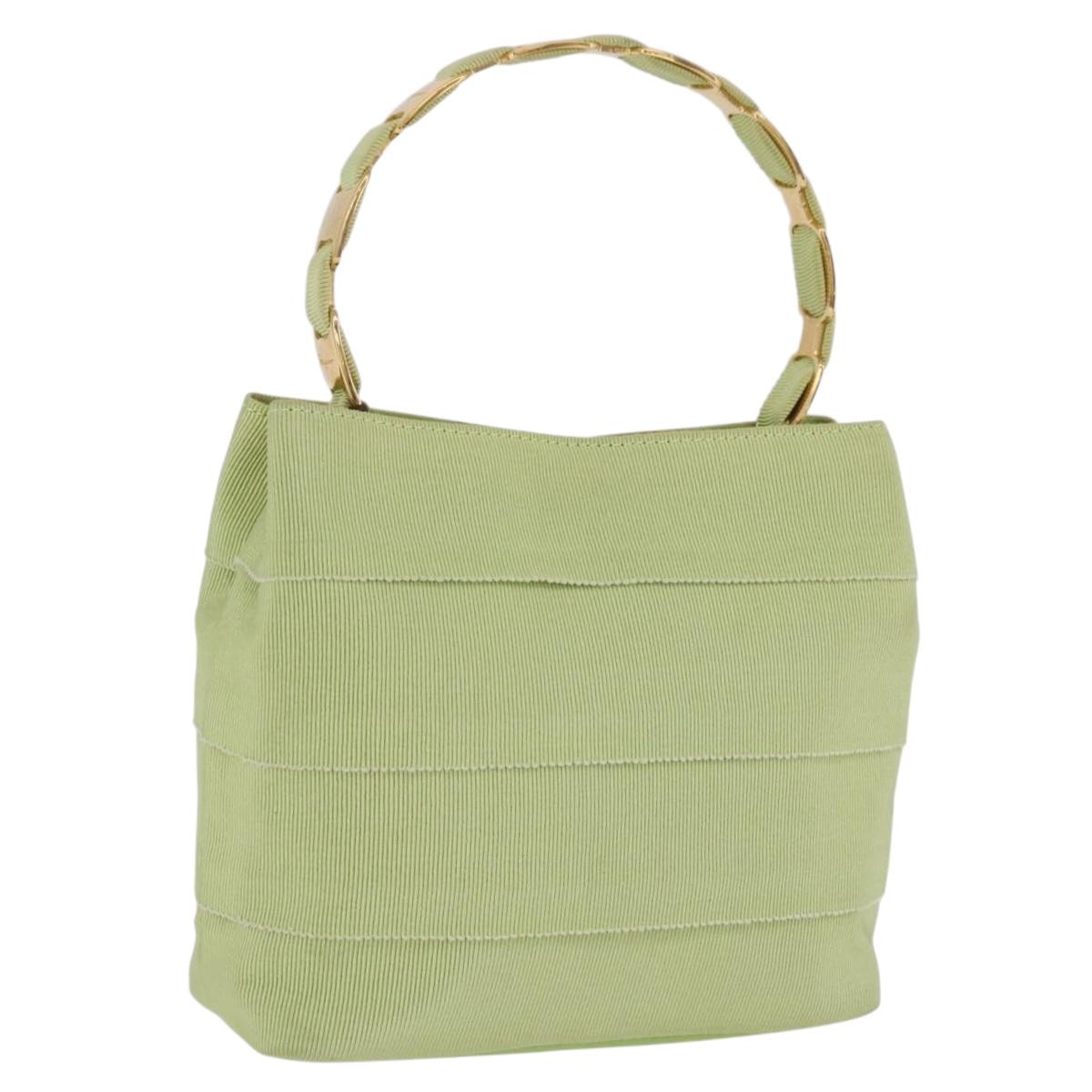 Salvatore Ferragamo Vala Hand Bag Canvas Green Gold Auth 202914A
