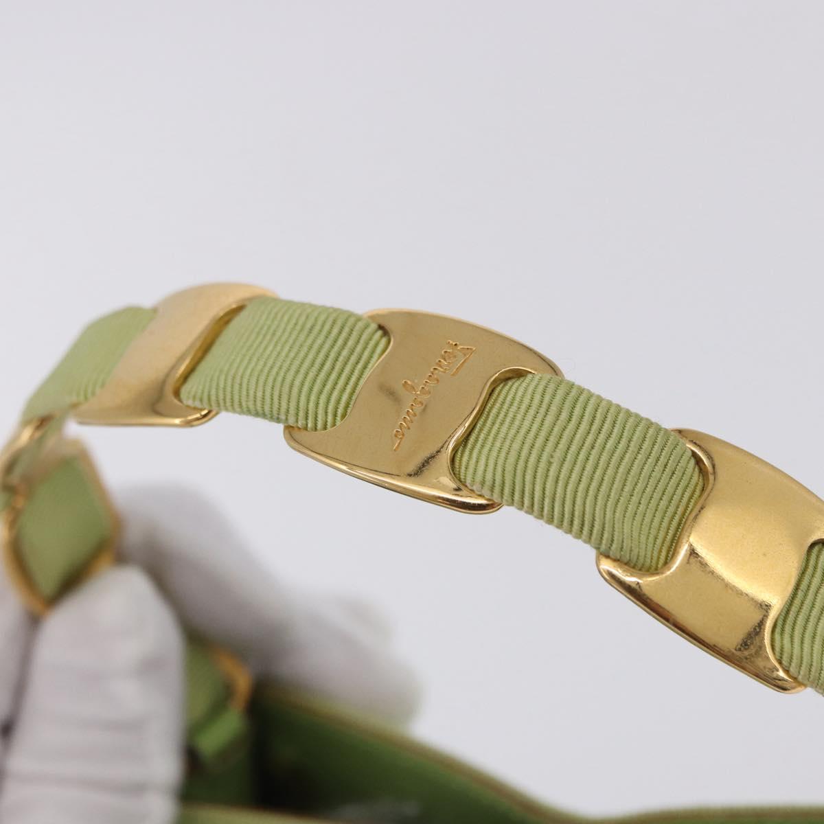 Salvatore Ferragamo Vala Hand Bag Canvas Green Gold Auth 202914A