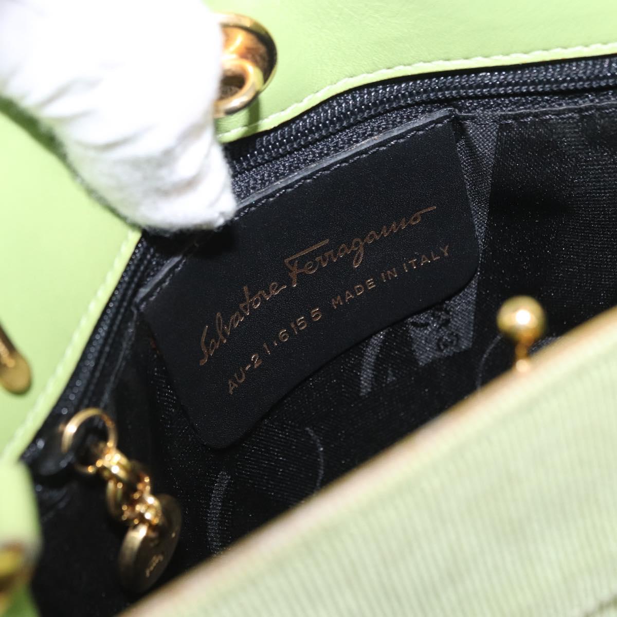 Salvatore Ferragamo Vala Hand Bag Canvas Green Gold Auth 202914A