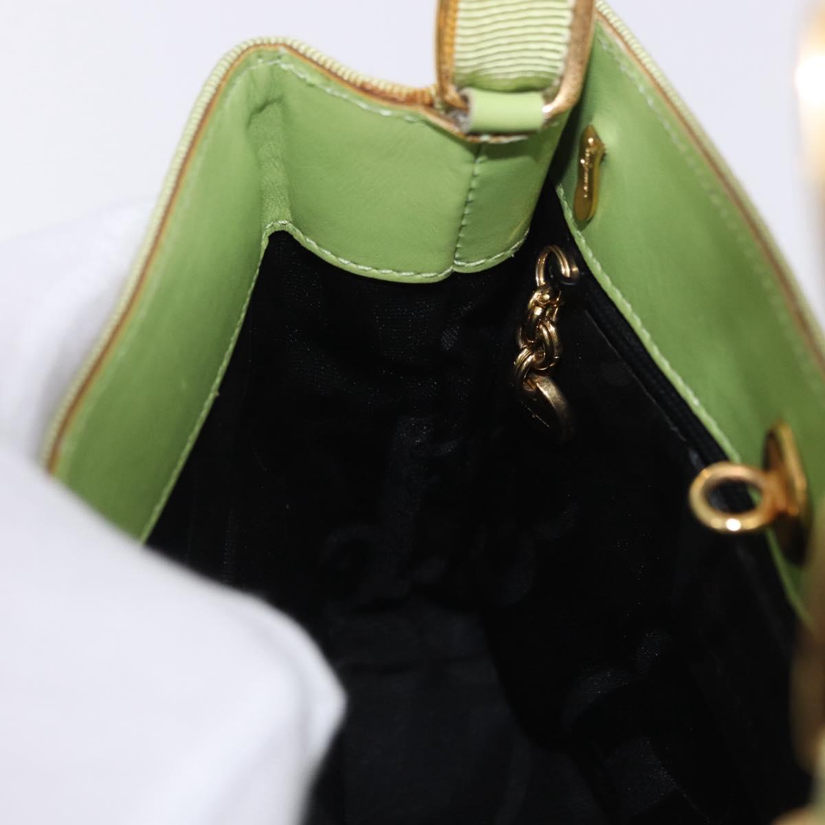 Salvatore Ferragamo Vala Hand Bag Canvas Green Gold Auth 202914A