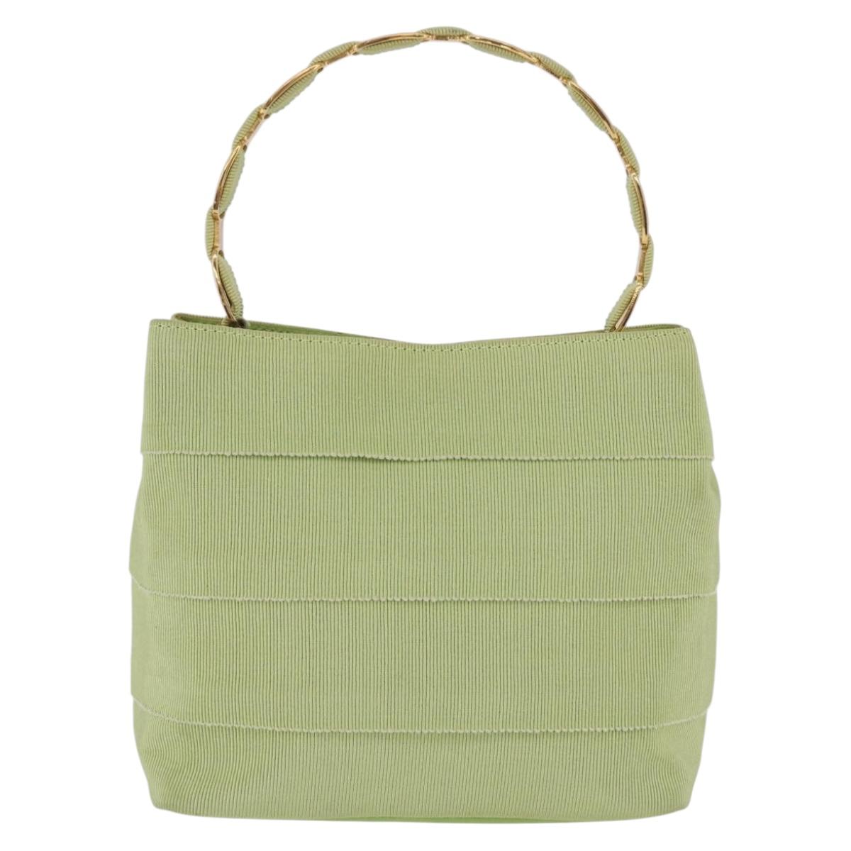 Salvatore Ferragamo Vala Hand Bag Canvas Green Gold Auth 202914A