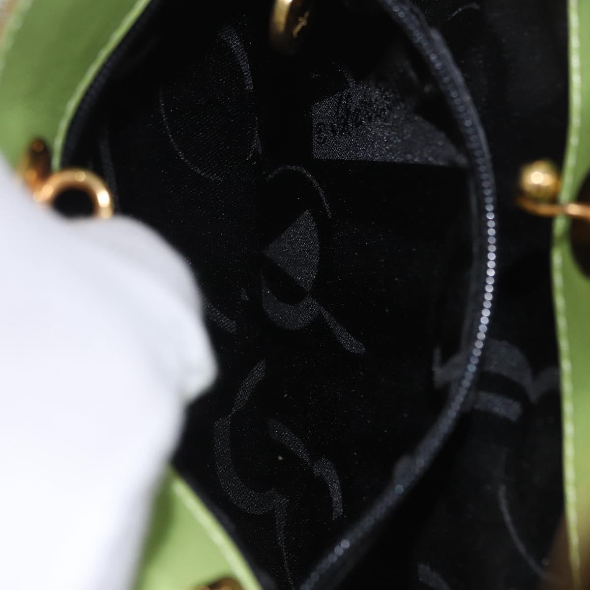 Salvatore Ferragamo Vala Hand Bag Canvas Green Gold Auth 202914A