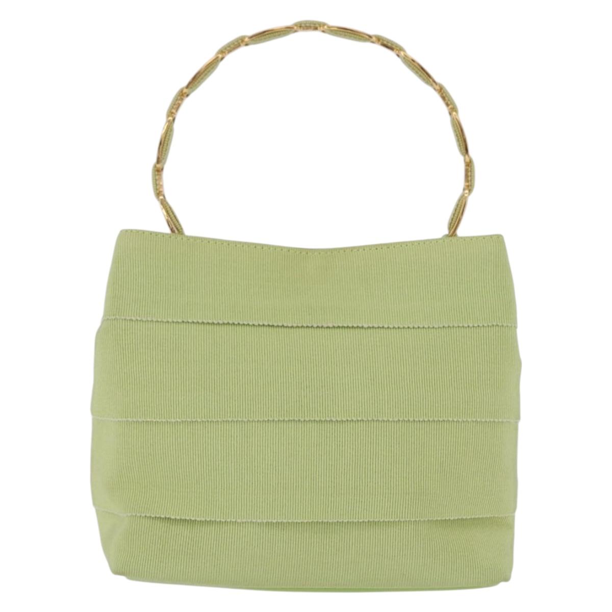 Salvatore Ferragamo Vala Hand Bag Canvas Green Gold Auth 202914A