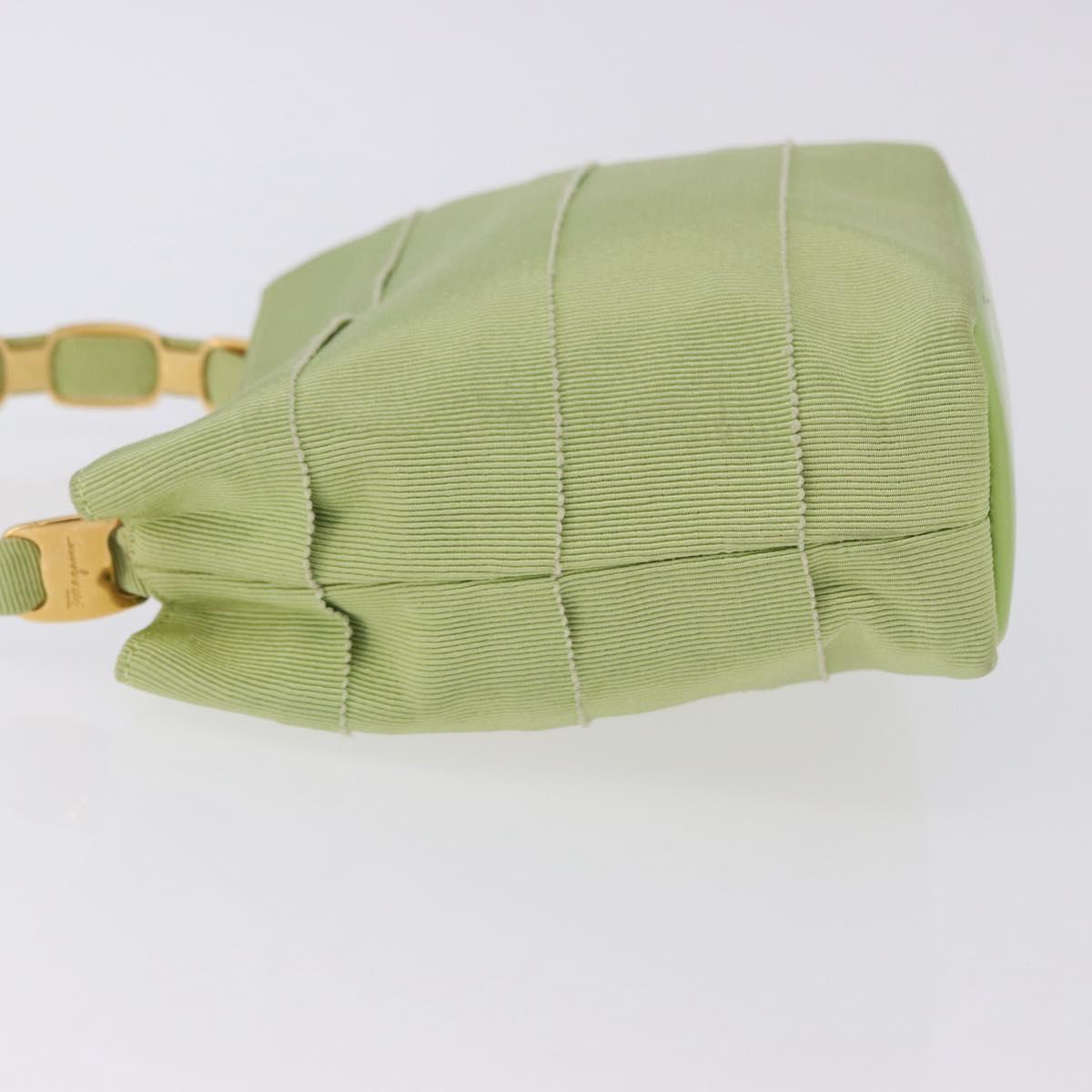 Salvatore Ferragamo Vala Hand Bag Canvas Green Gold Auth 202914A