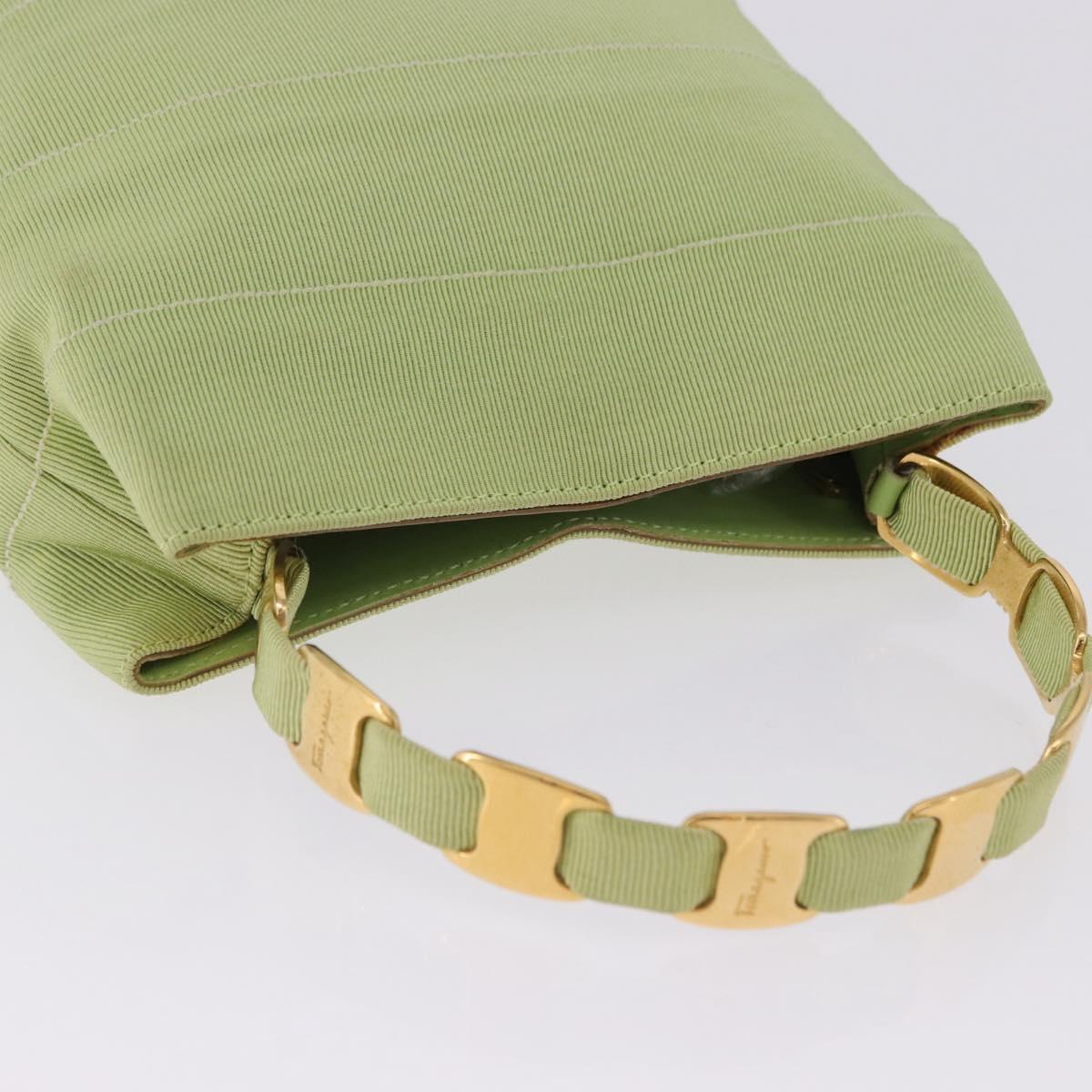Salvatore Ferragamo Vala Hand Bag Canvas Green Gold Auth 202914A