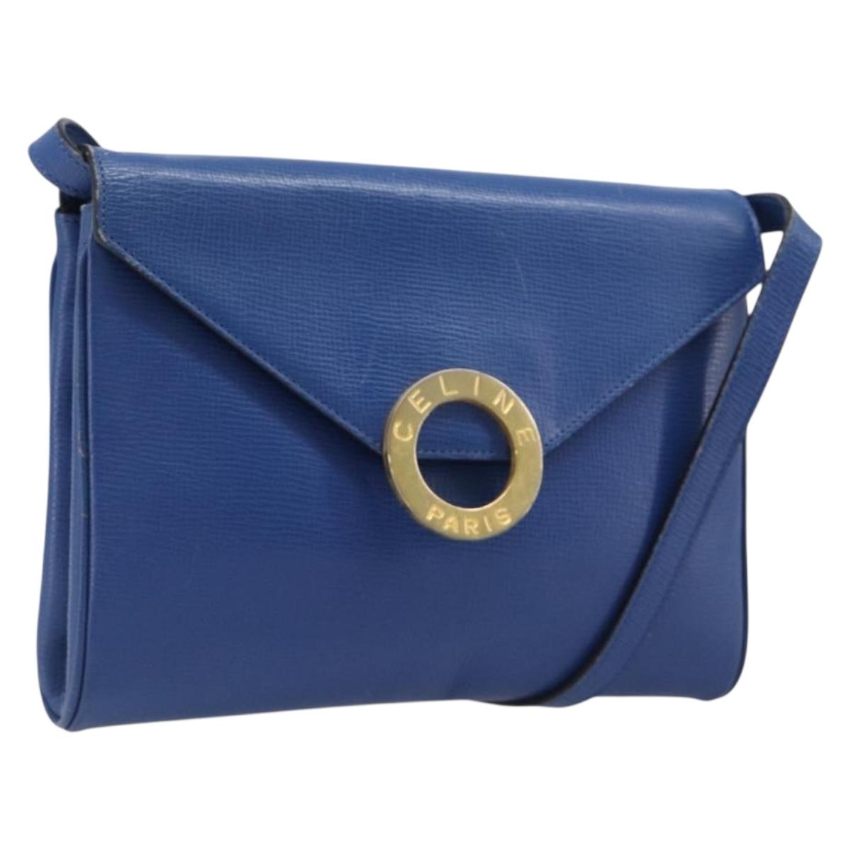 CELINE Circle Shoulder Bag Leather Blue Gold Auth 202918A